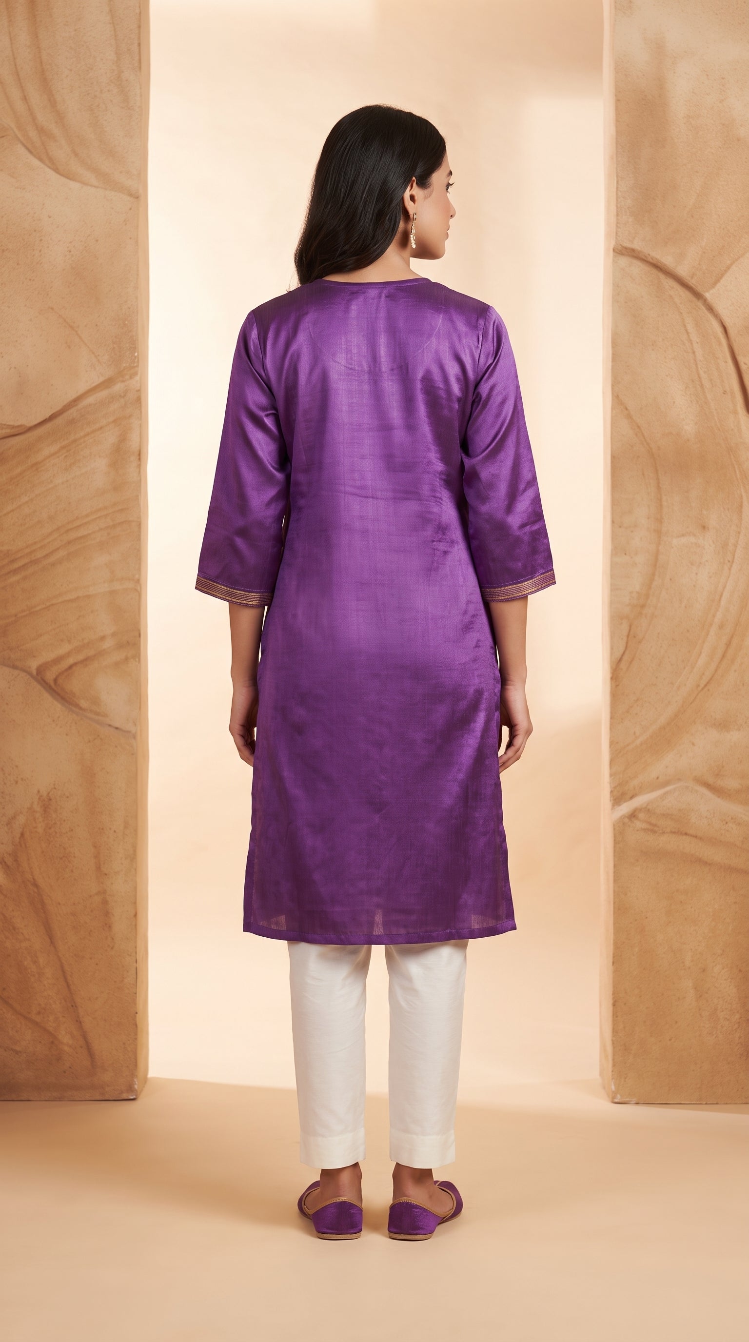 Paneri Embroidery Royal Purple Straight Sillk Kurti