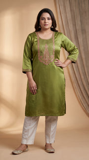 Paneri Embroidery Olive Meadow Sillk Kurti