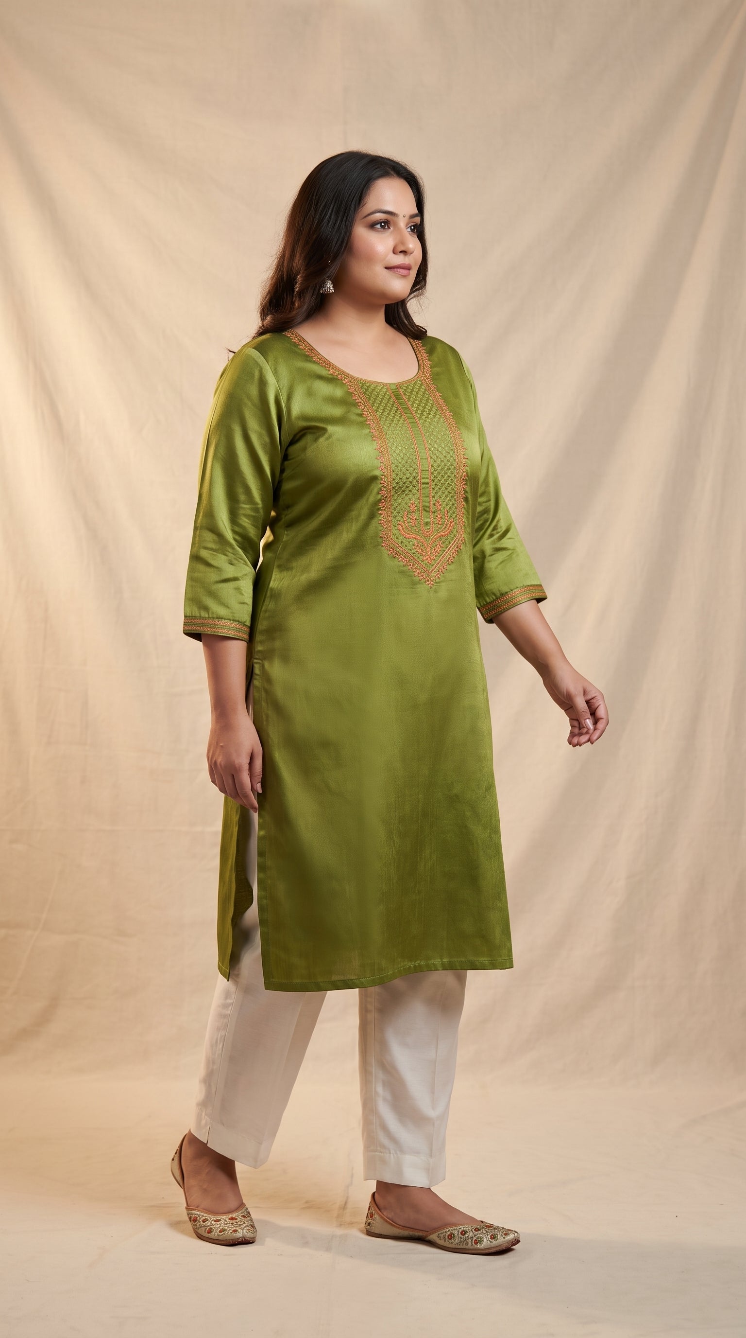 Paneri Embroidery Olive Meadow Sillk Kurti