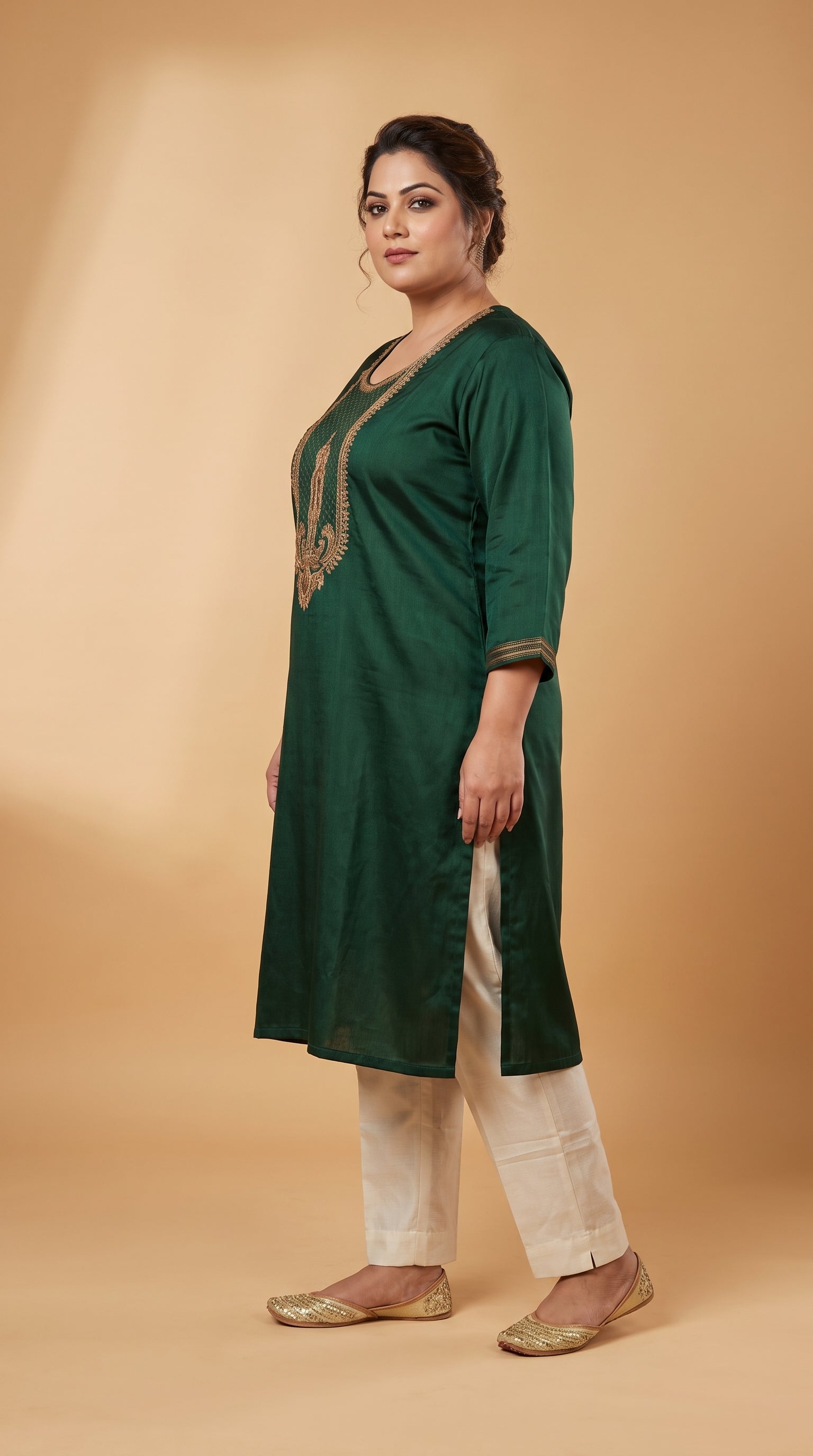 Paneri Embroidery Deep Emerald Green Straight Sillk Kurti