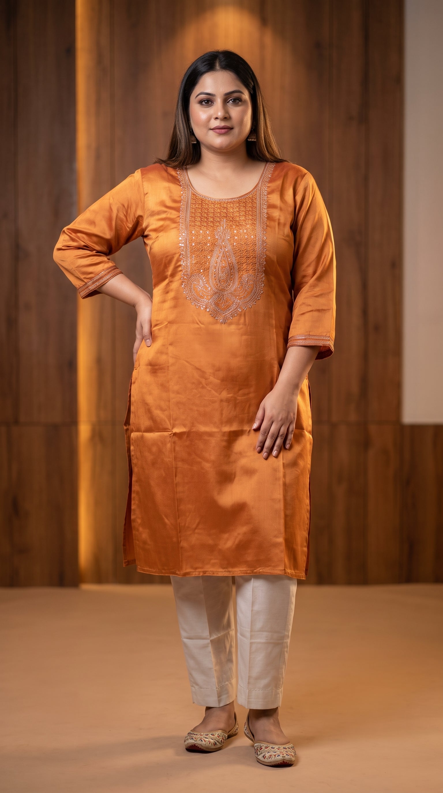 Paneri Embroidery Straight Sillk Kurti