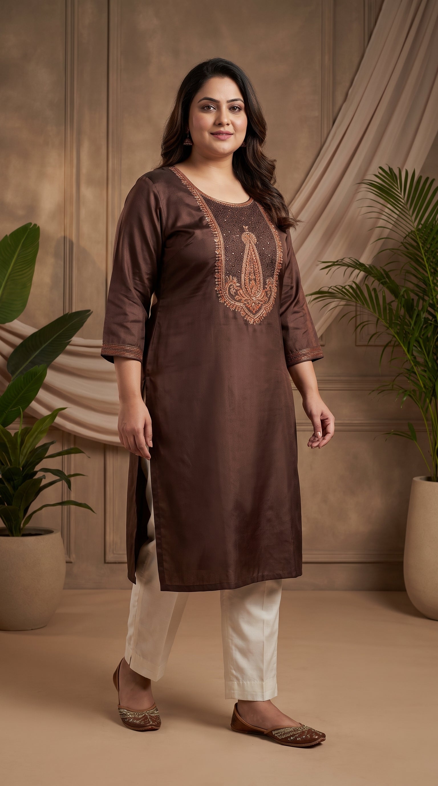 Paneri Embroidery Straight Sillk Kurti