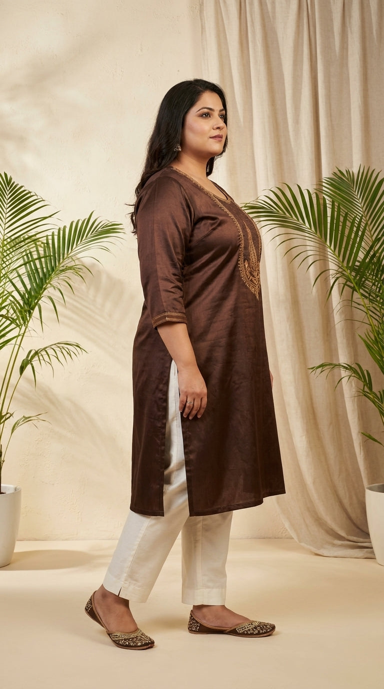 Paneri Embroidery Straight Sillk Kurti