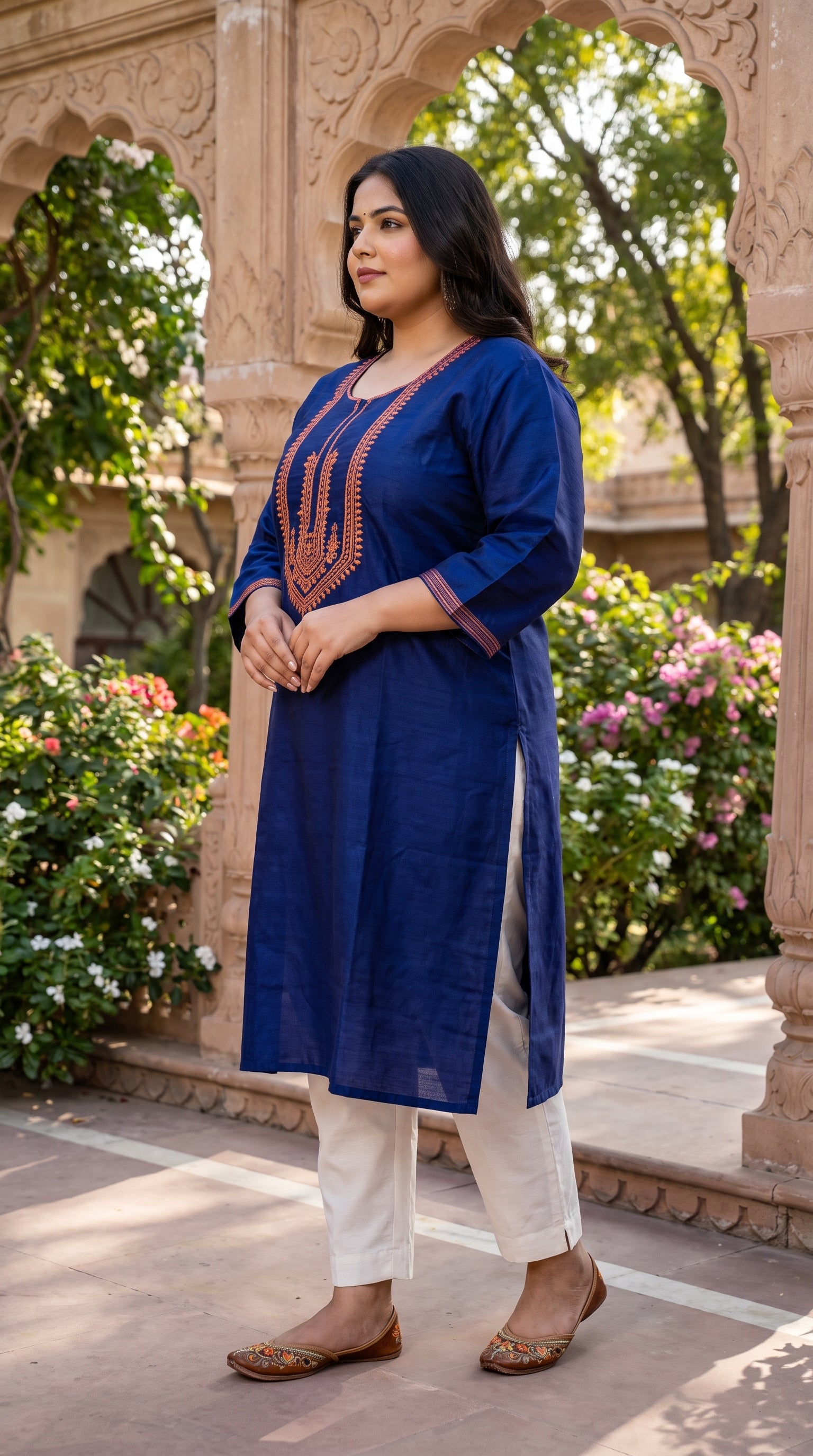 Paneri Embroidery Royal Indigo Straight Sillk Kurti