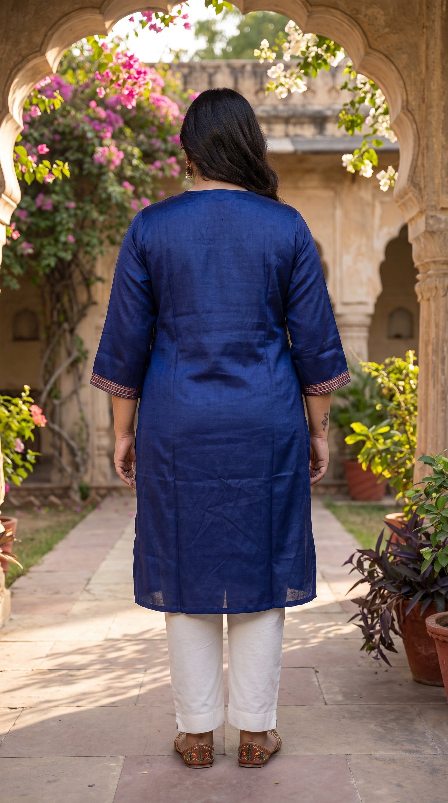 Paneri Embroidery Royal Indigo Straight Sillk Kurti