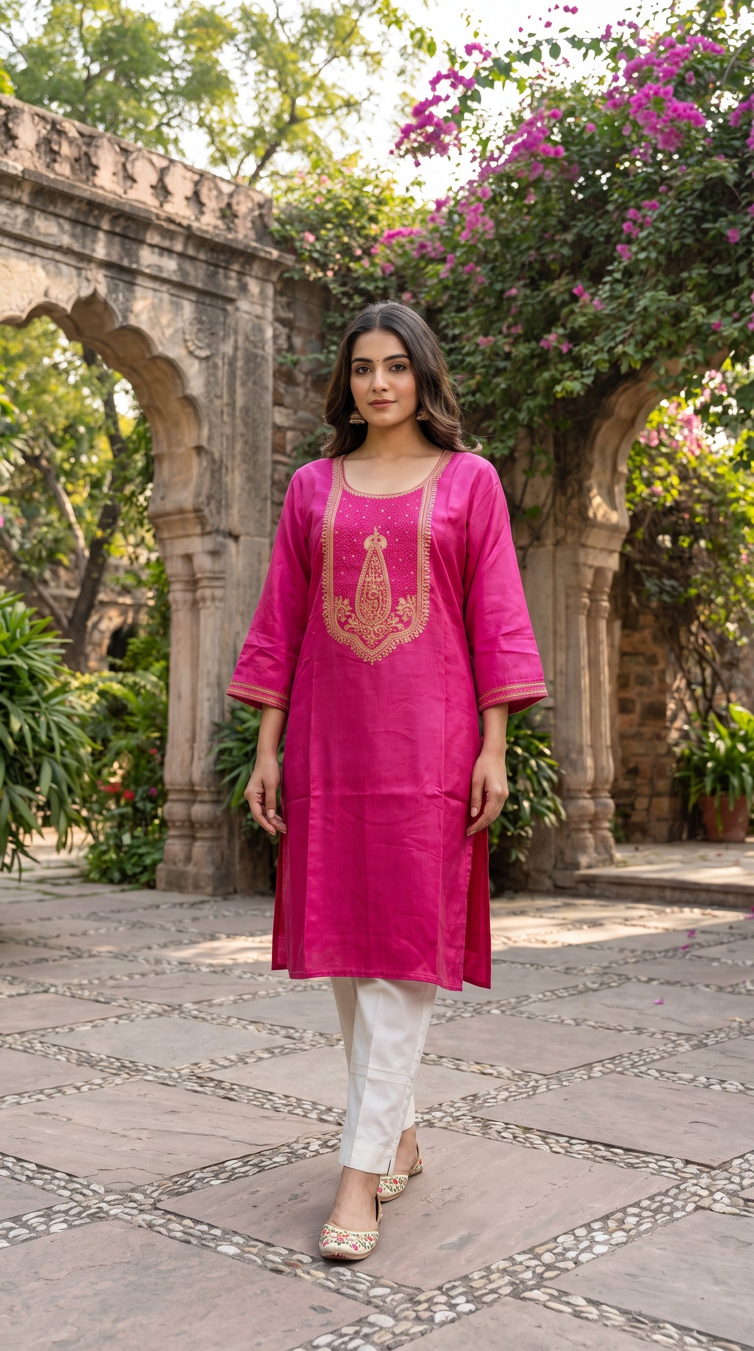Paneri Embroidery Elegant Ethnic Wear Straight Sillk Kurti