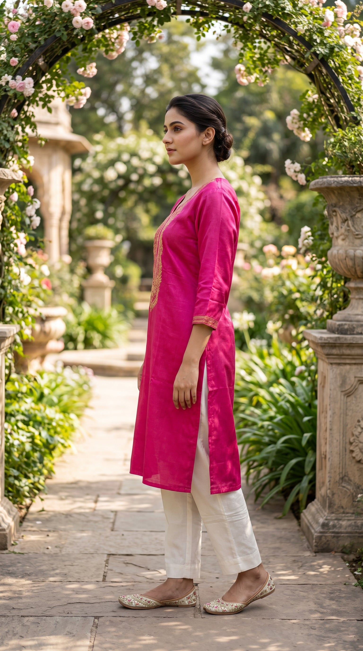 Paneri Embroidery Elegant Ethnic Wear Straight Sillk Kurti