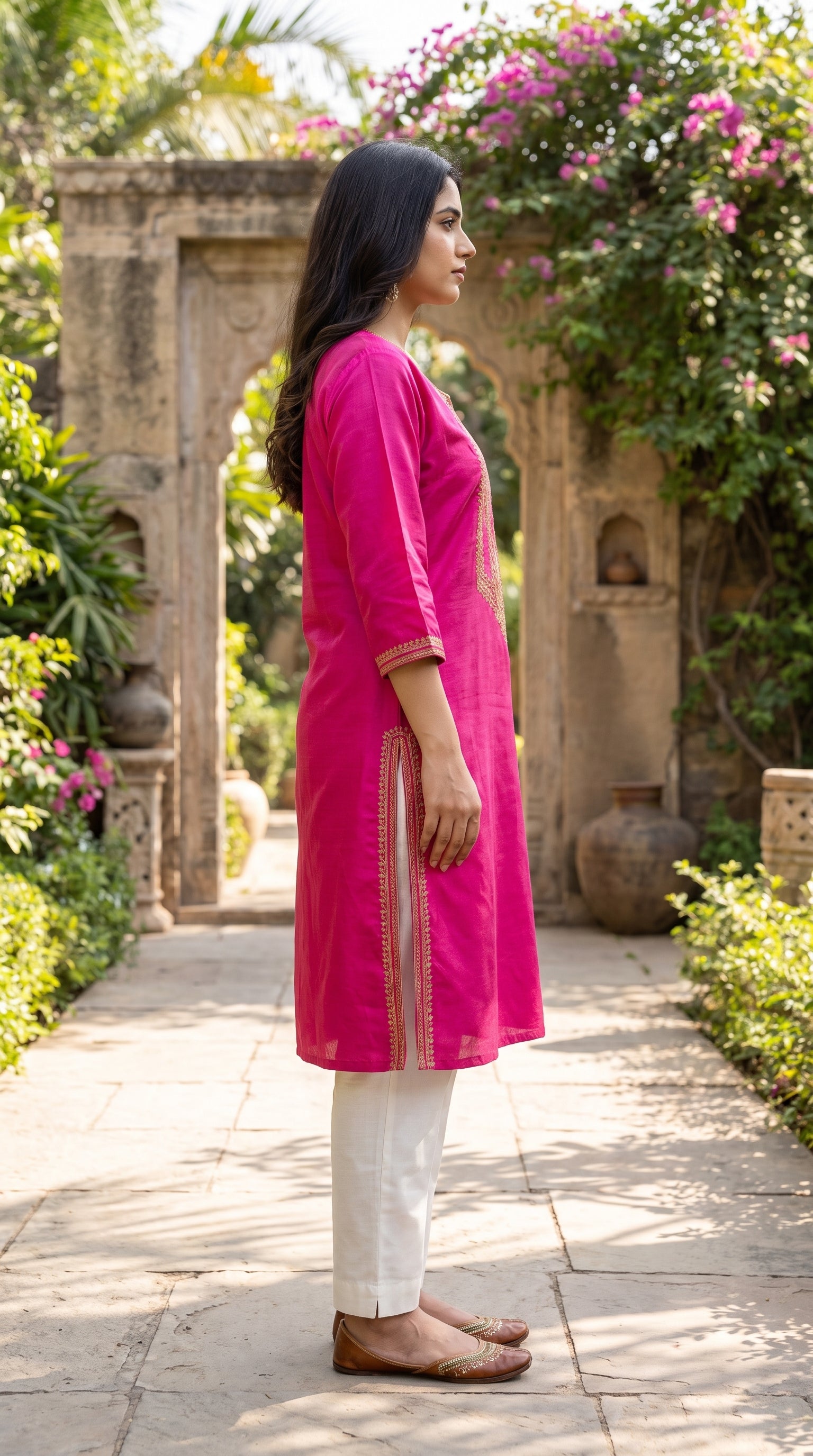 Paneri Embroidery Elegant Ethnic Wear Straight Sillk Kurti