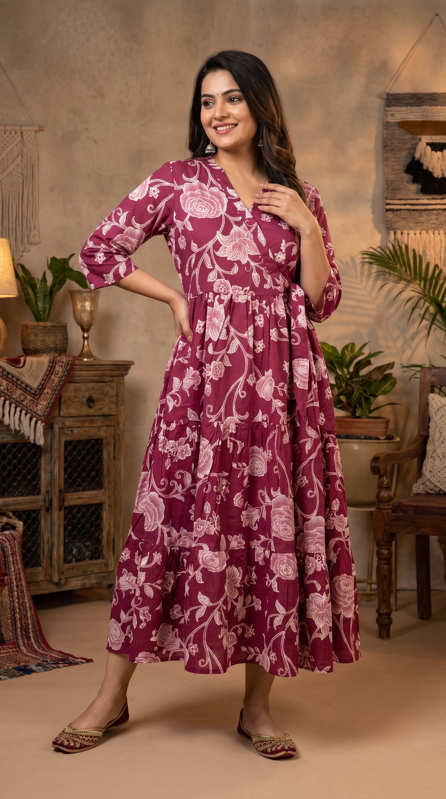 Paneri Embroidery Berry Rose Floral One-Pieces