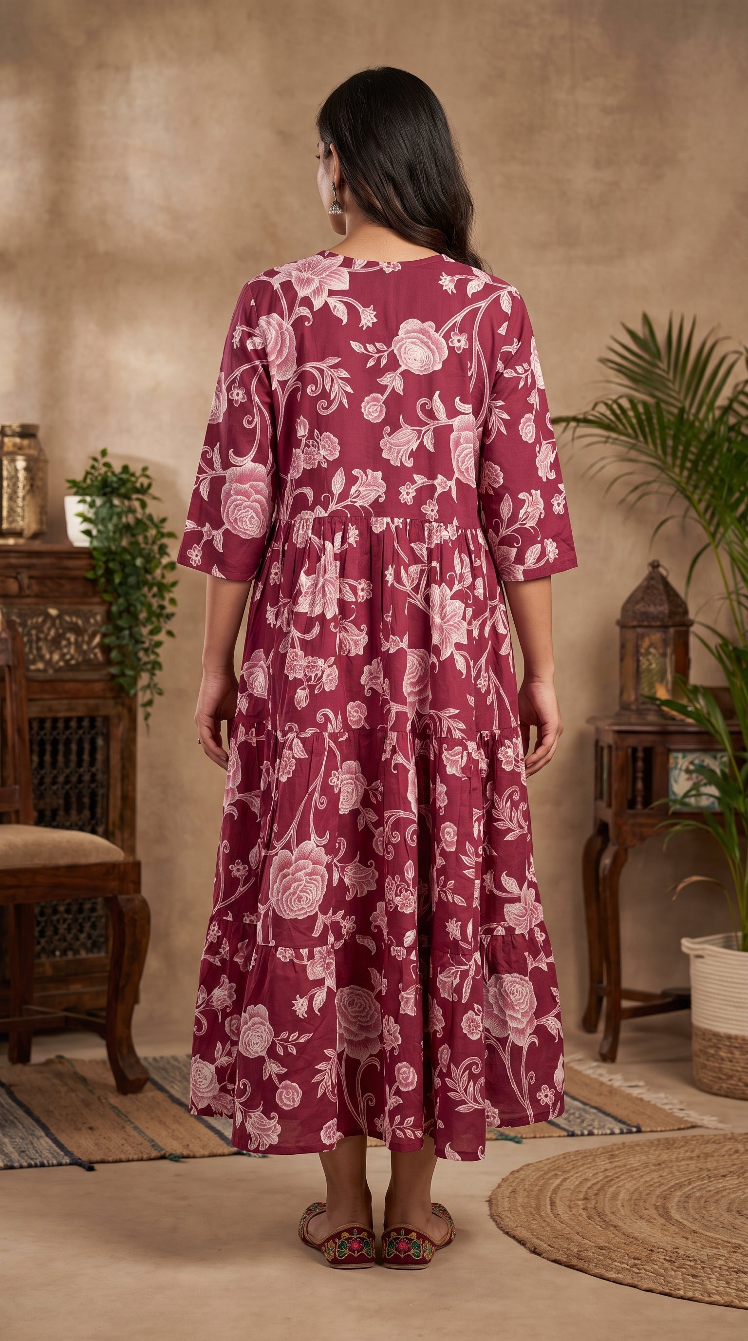 Paneri Embroidery Berry Rose Floral One-Pieces