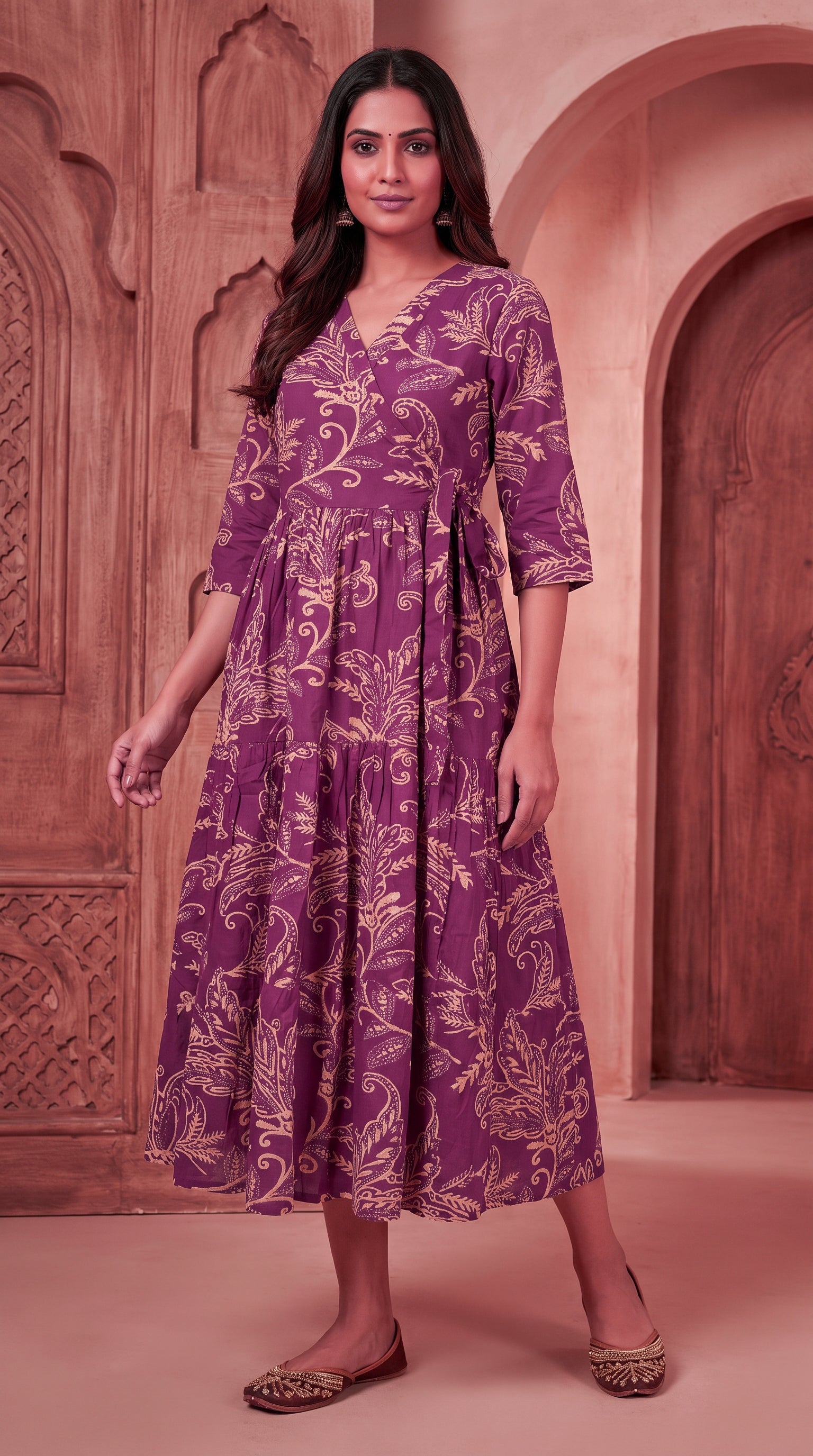 Paneri Embroidery Plum Paisley Wrap Tiered One-Pieces