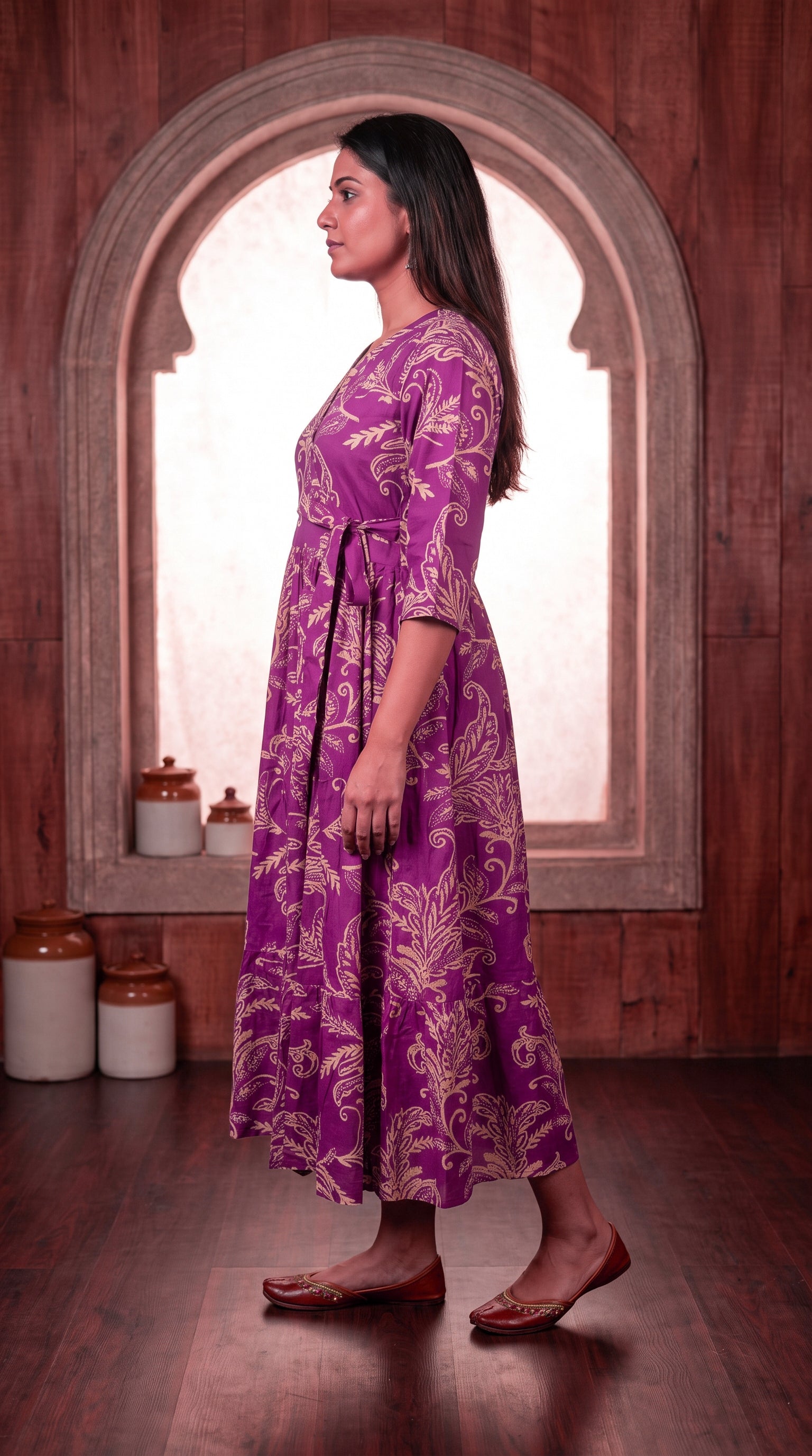 Paneri Embroidery Plum Paisley Wrap Tiered One-Pieces