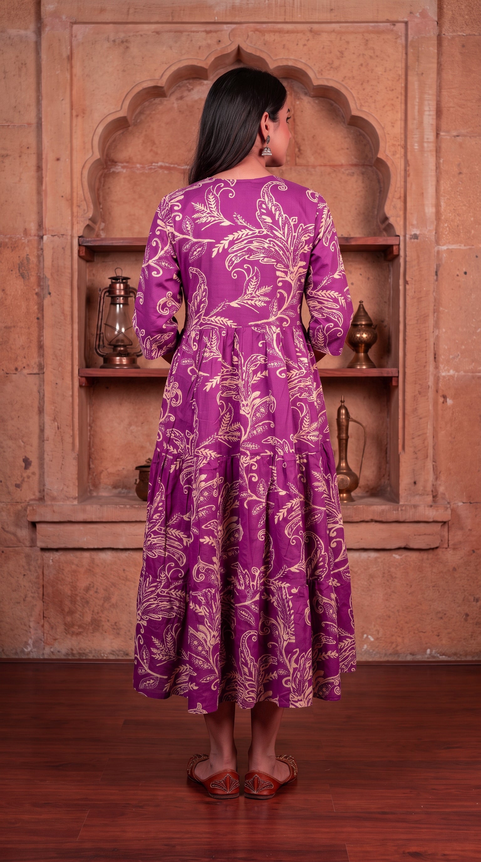 Paneri Embroidery Plum Paisley Wrap Tiered One-Pieces
