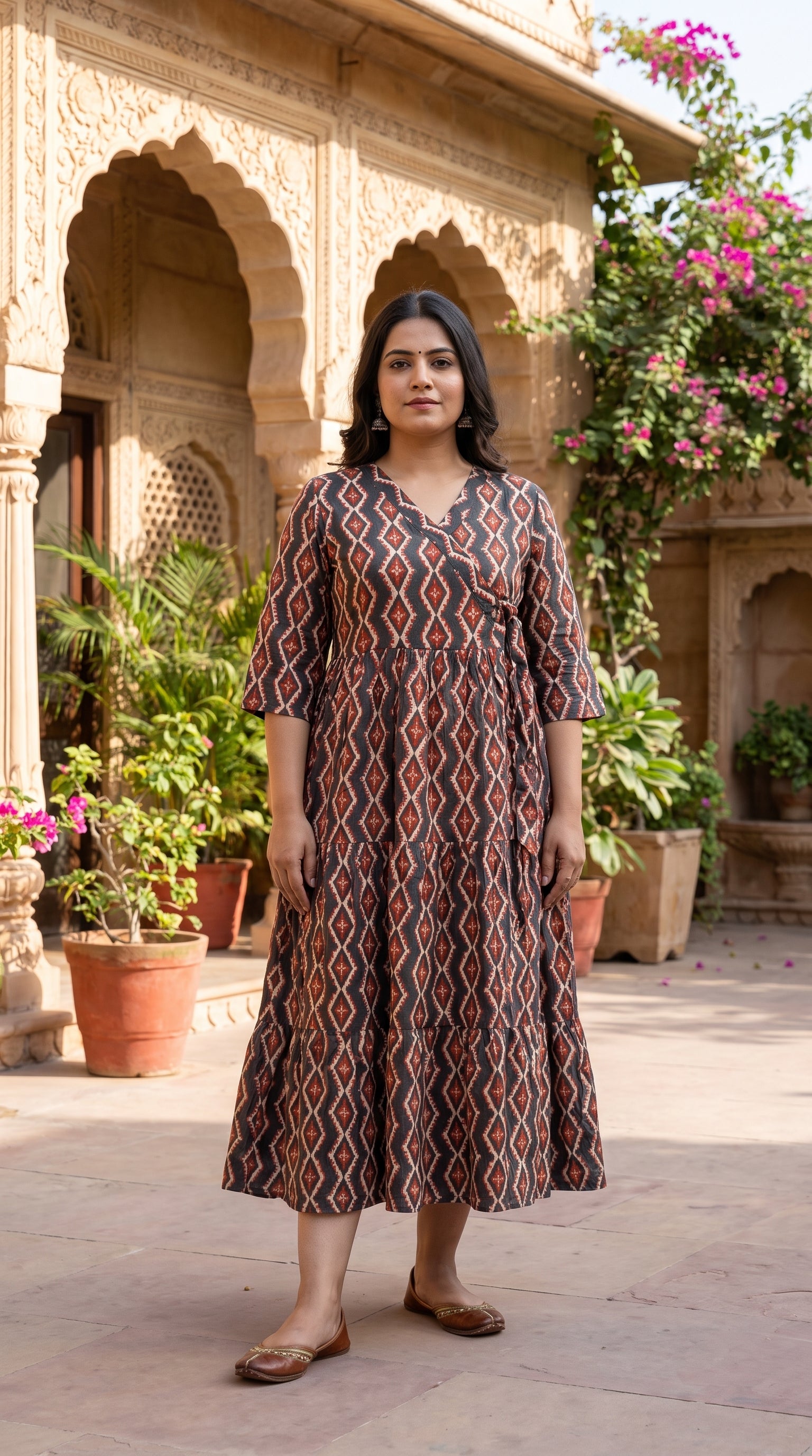 Paneri Embroidery Charcoal Rust Diamond Printed One-Pieces
