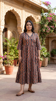 Paneri Embroidery Charcoal Rust Diamond Printed One-Pieces