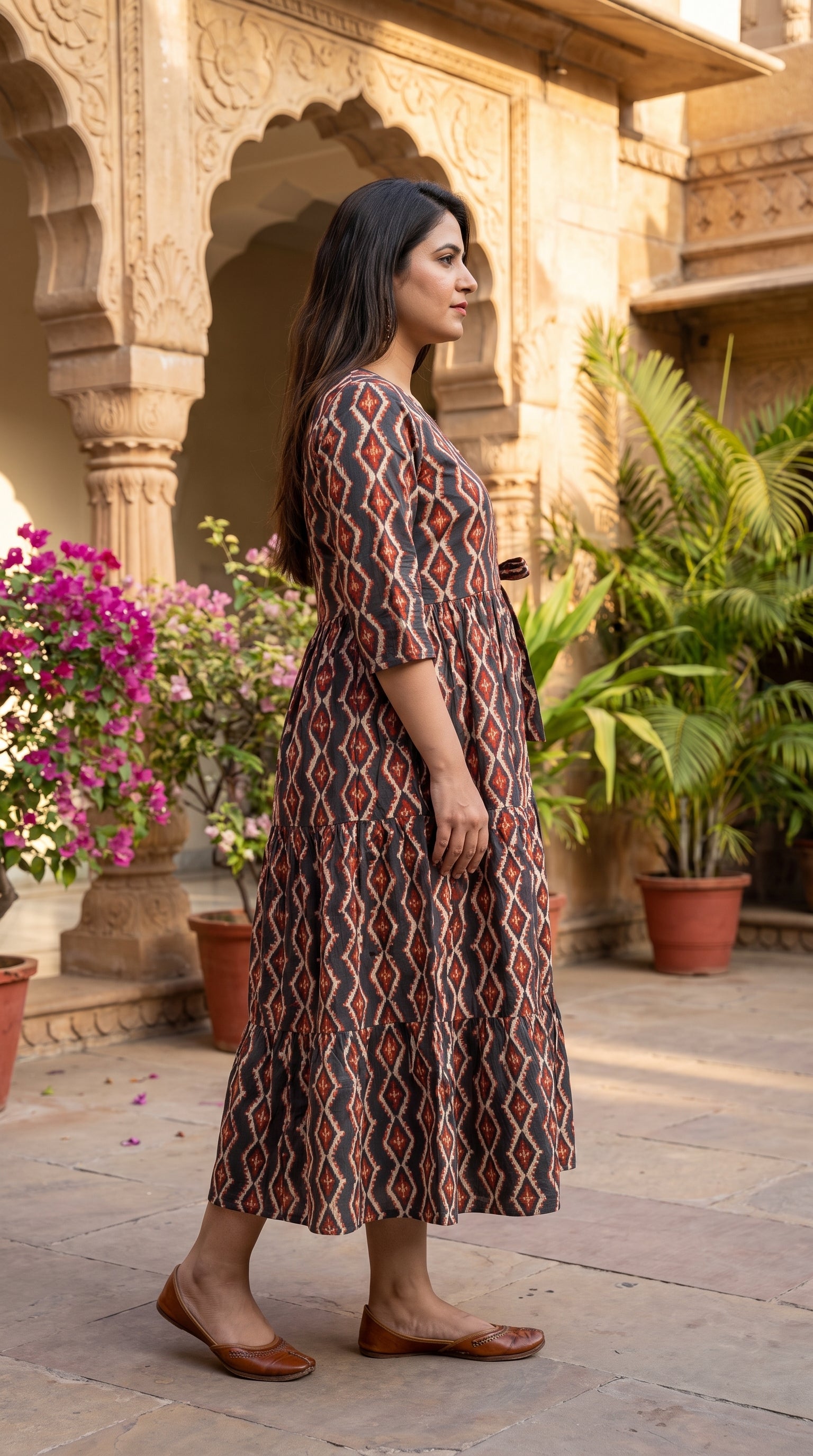 Paneri Embroidery Charcoal Rust Diamond Printed One-Pieces
