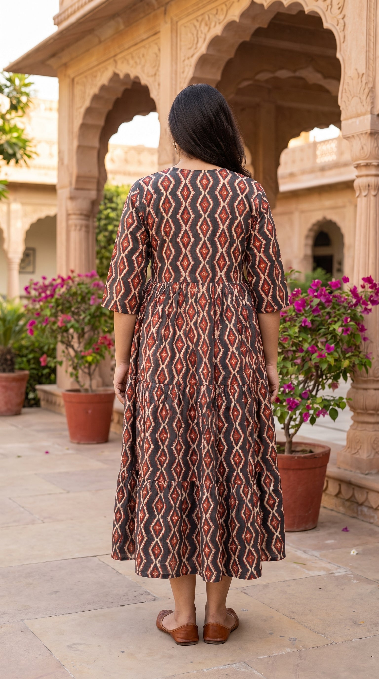 Paneri Embroidery Charcoal Rust Diamond Printed One-Pieces