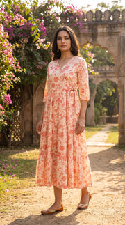 Paneri Peach Floral Wrap Tiered One-Pieces