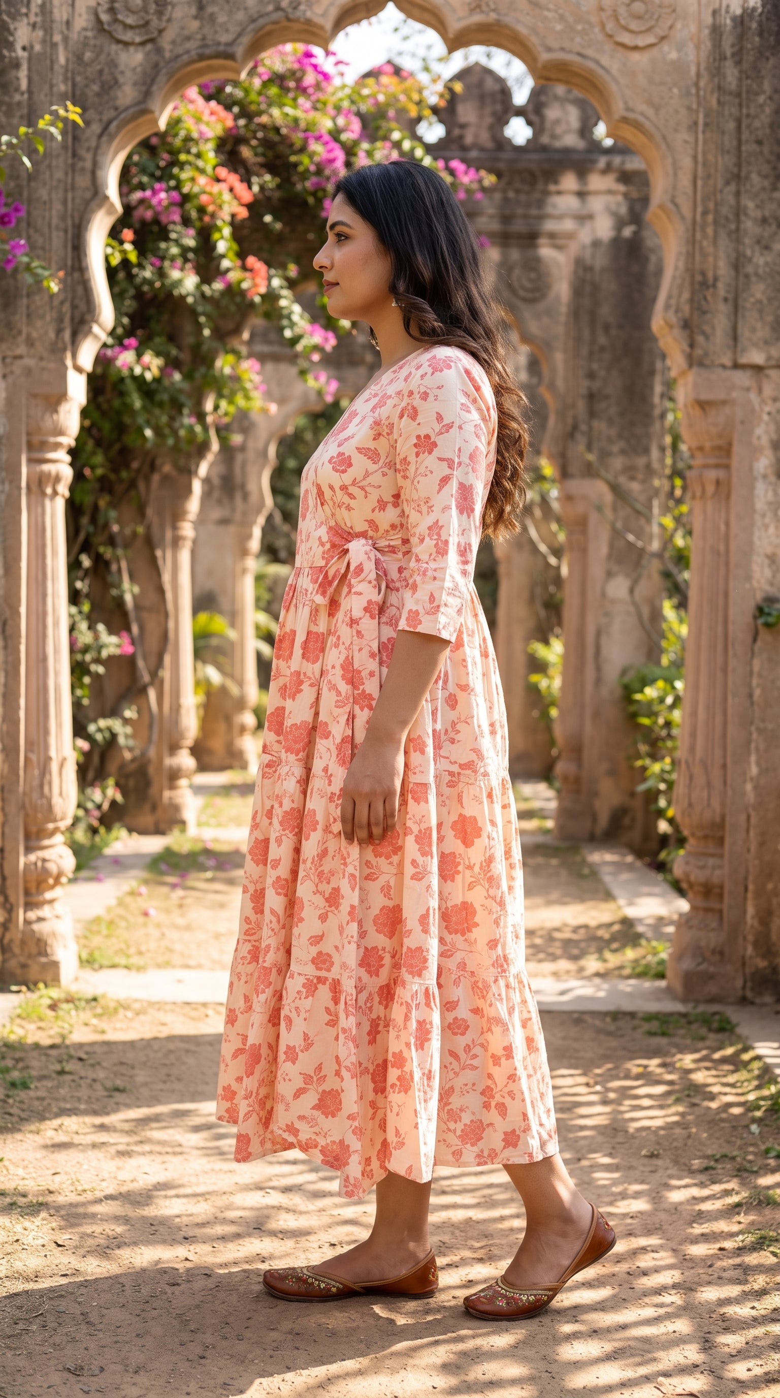 Paneri Peach Floral Wrap Tiered One-Pieces