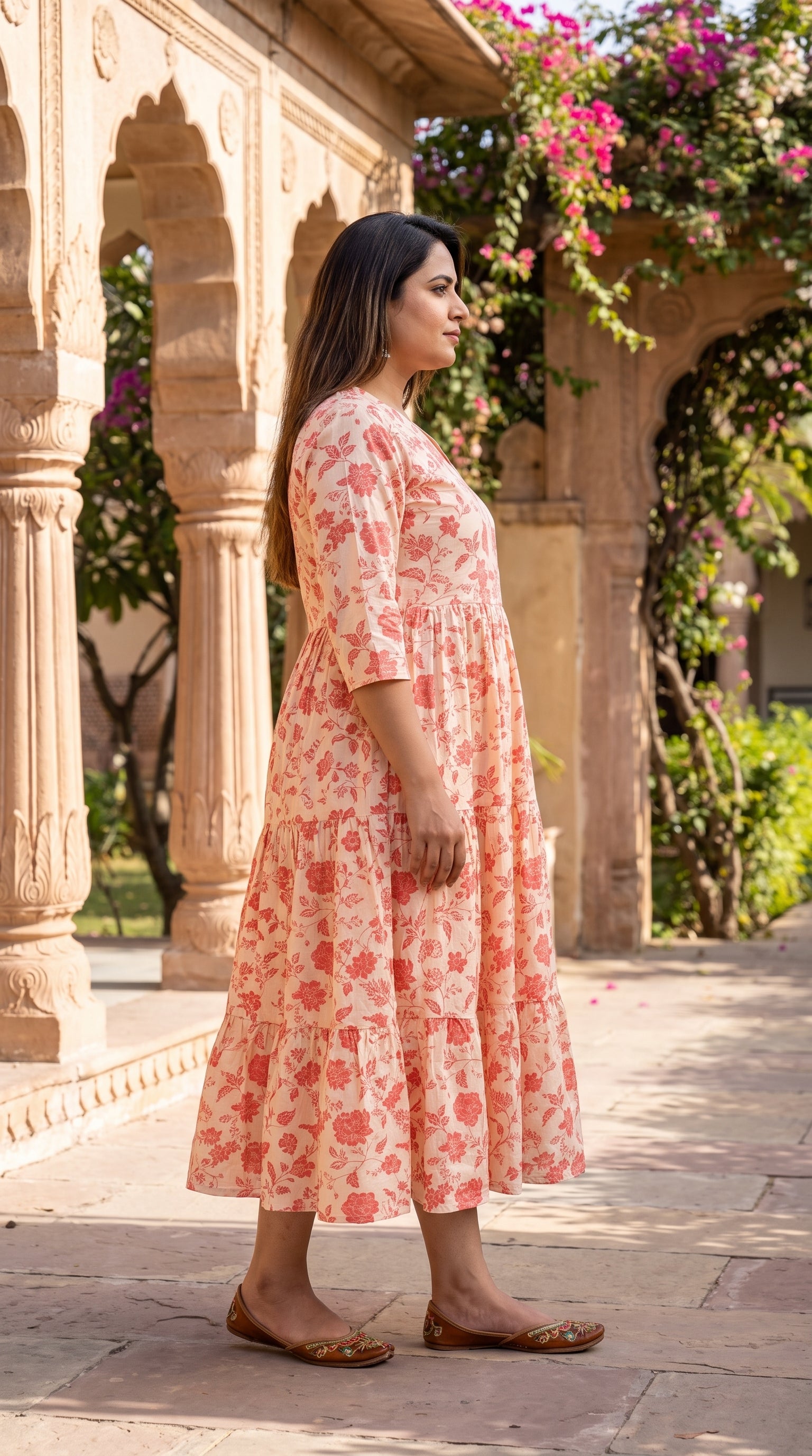 Paneri Peach Floral Wrap Tiered One-Pieces