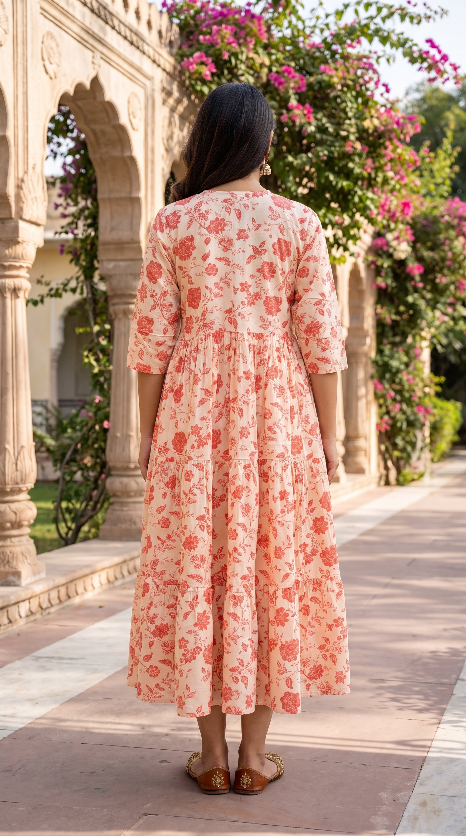 Paneri Peach Floral Wrap Tiered One-Pieces