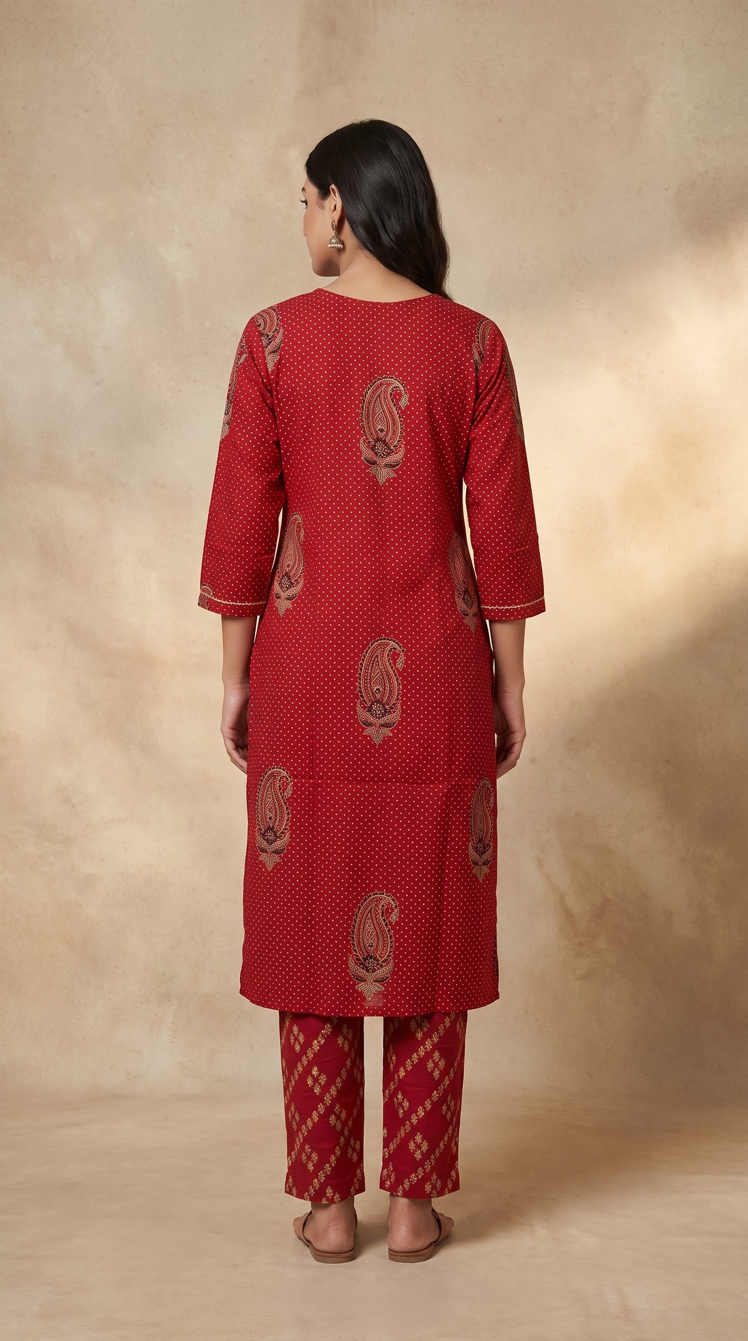 Paneri Embroidery Ruby Red Heritage Printed Kurta Set with Dupatta