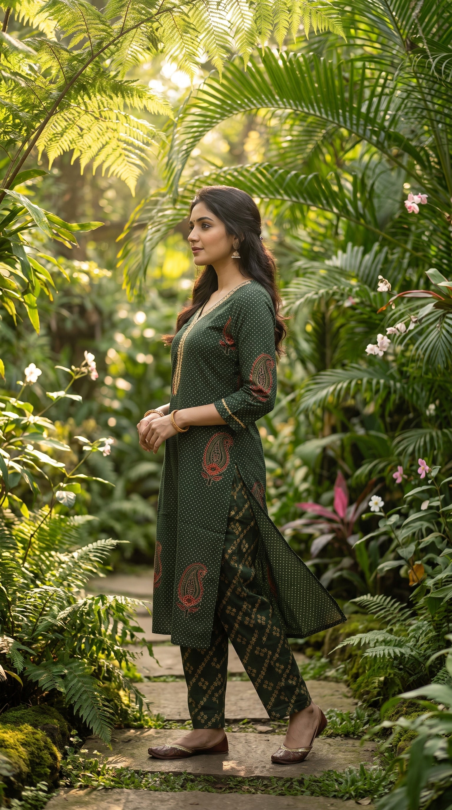 Paneri Embroidery Olive Green Heritage Printed Kurta Set with Dupatta