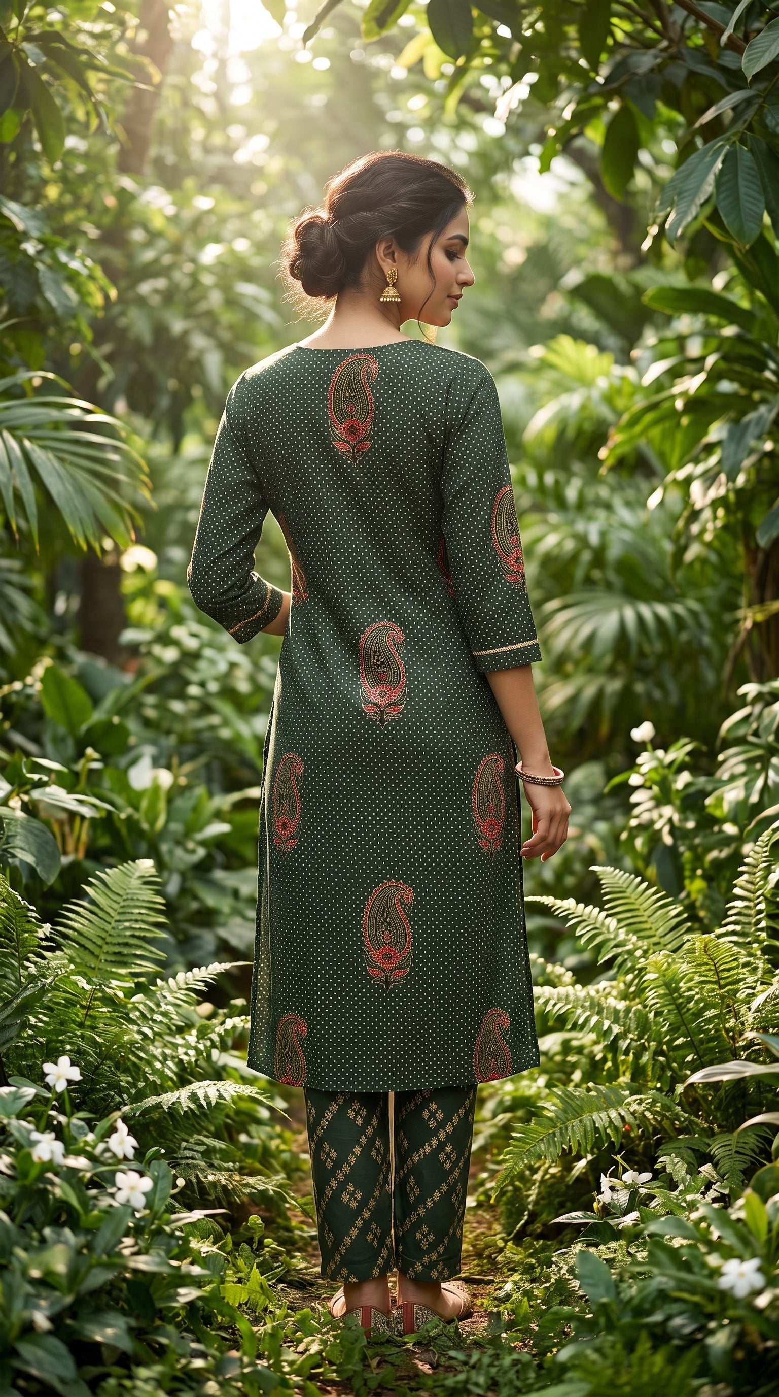 Paneri Embroidery Olive Green Heritage Printed Kurta Set with Dupatta