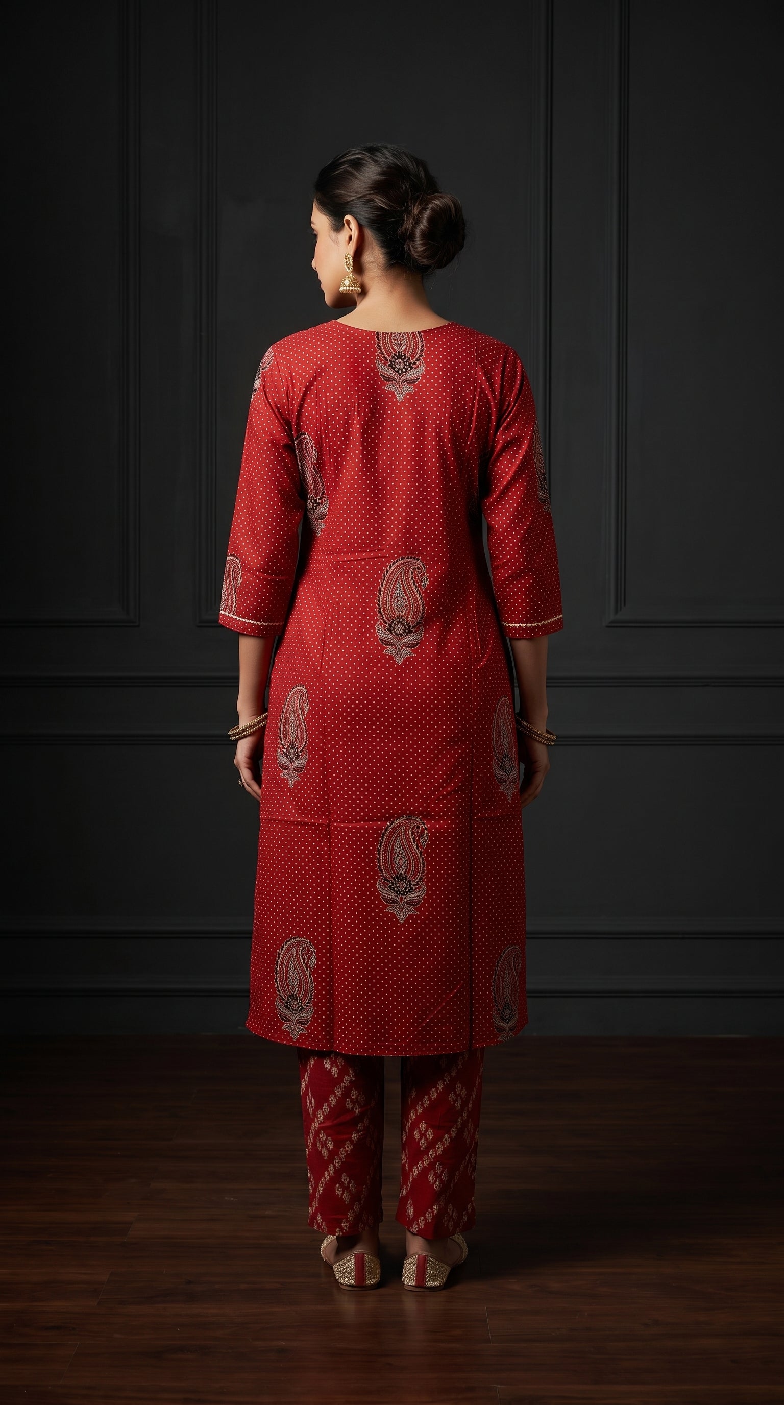 Paneri Embroidery Ruby Red Heritage Printed Kurta Set with Dupatta