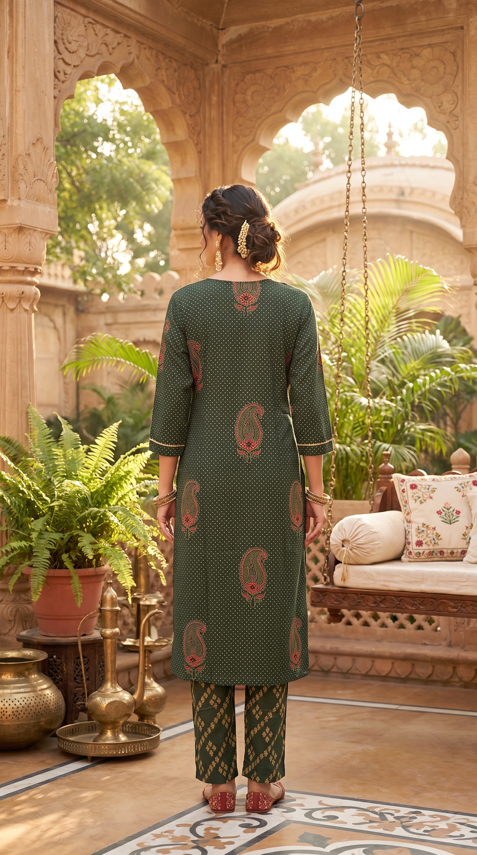Paneri Embroidery Heritage Olive Green Embroidered Kurta Set