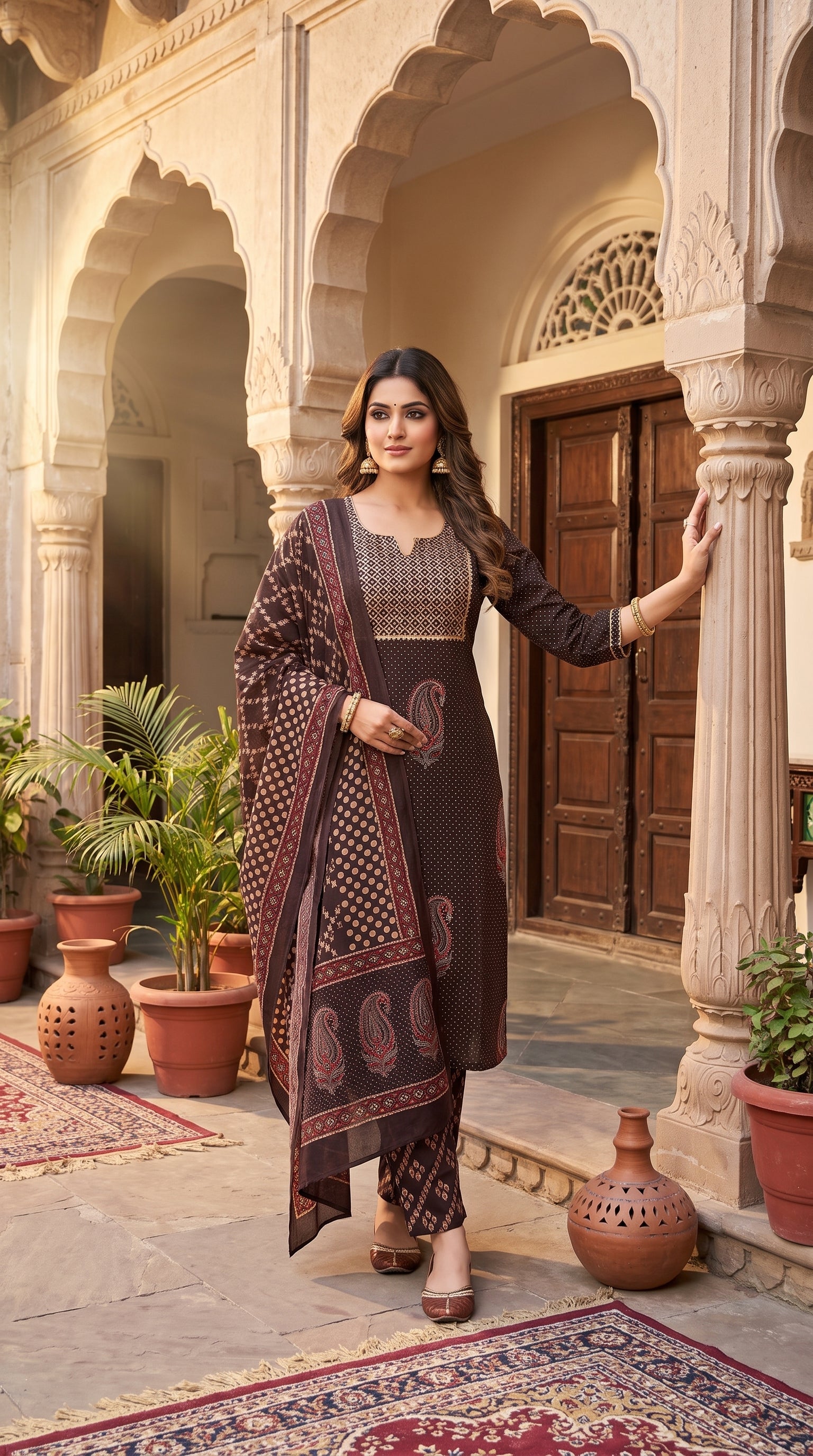 Paneri Embroidery Royal Paisley Embroidered Straight Kurti Set