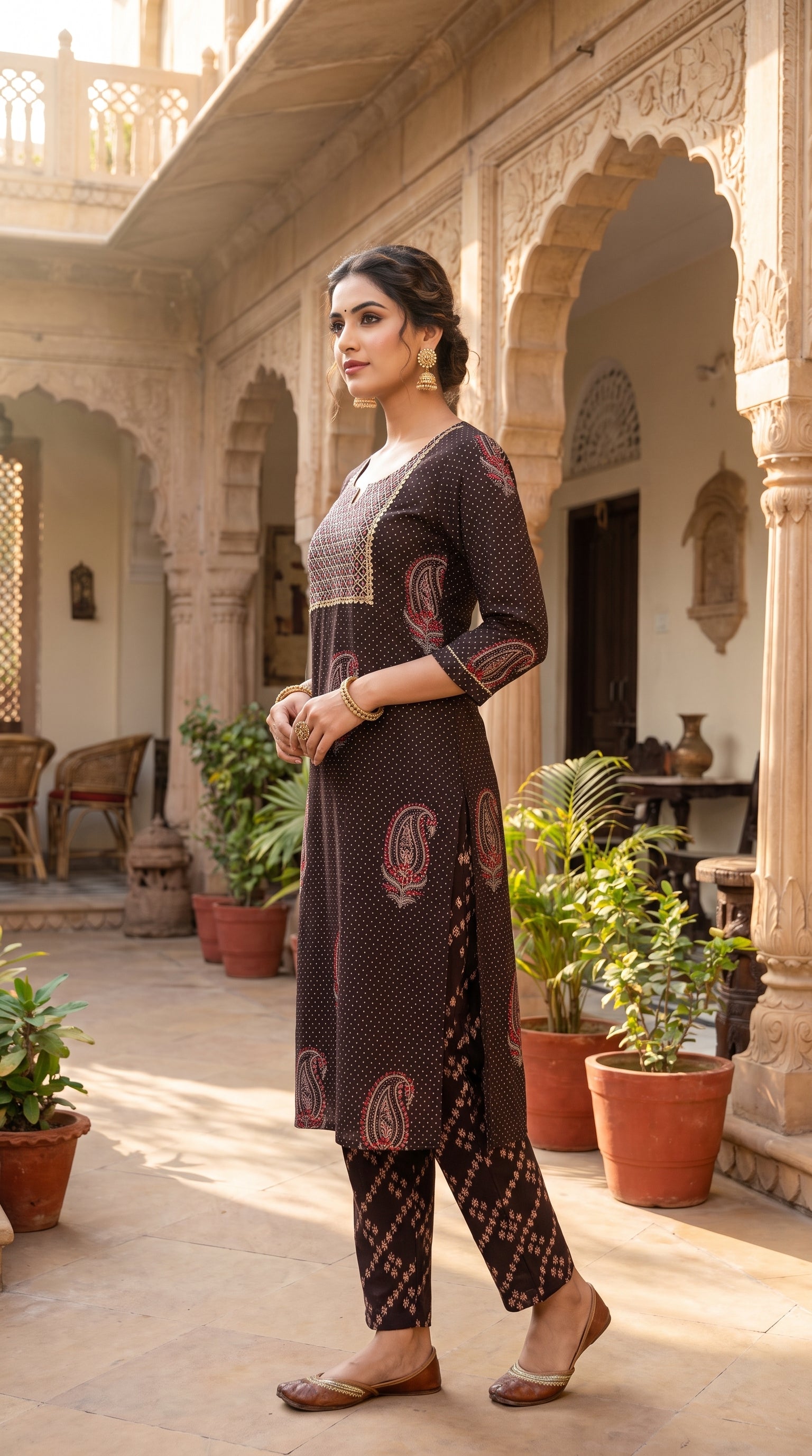 Paneri Embroidery Royal Paisley Embroidered Straight Kurti Set