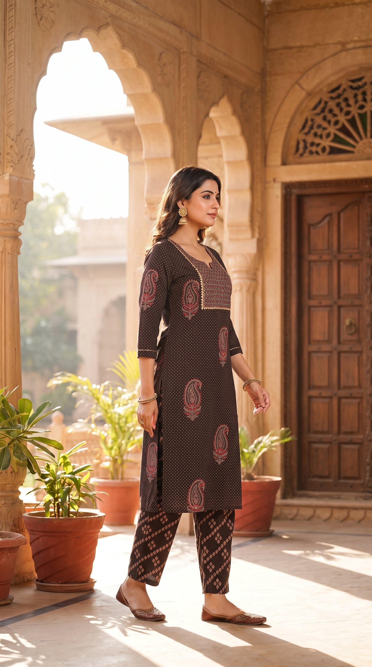 Paneri Embroidery Royal Paisley Embroidered Straight Kurti Set
