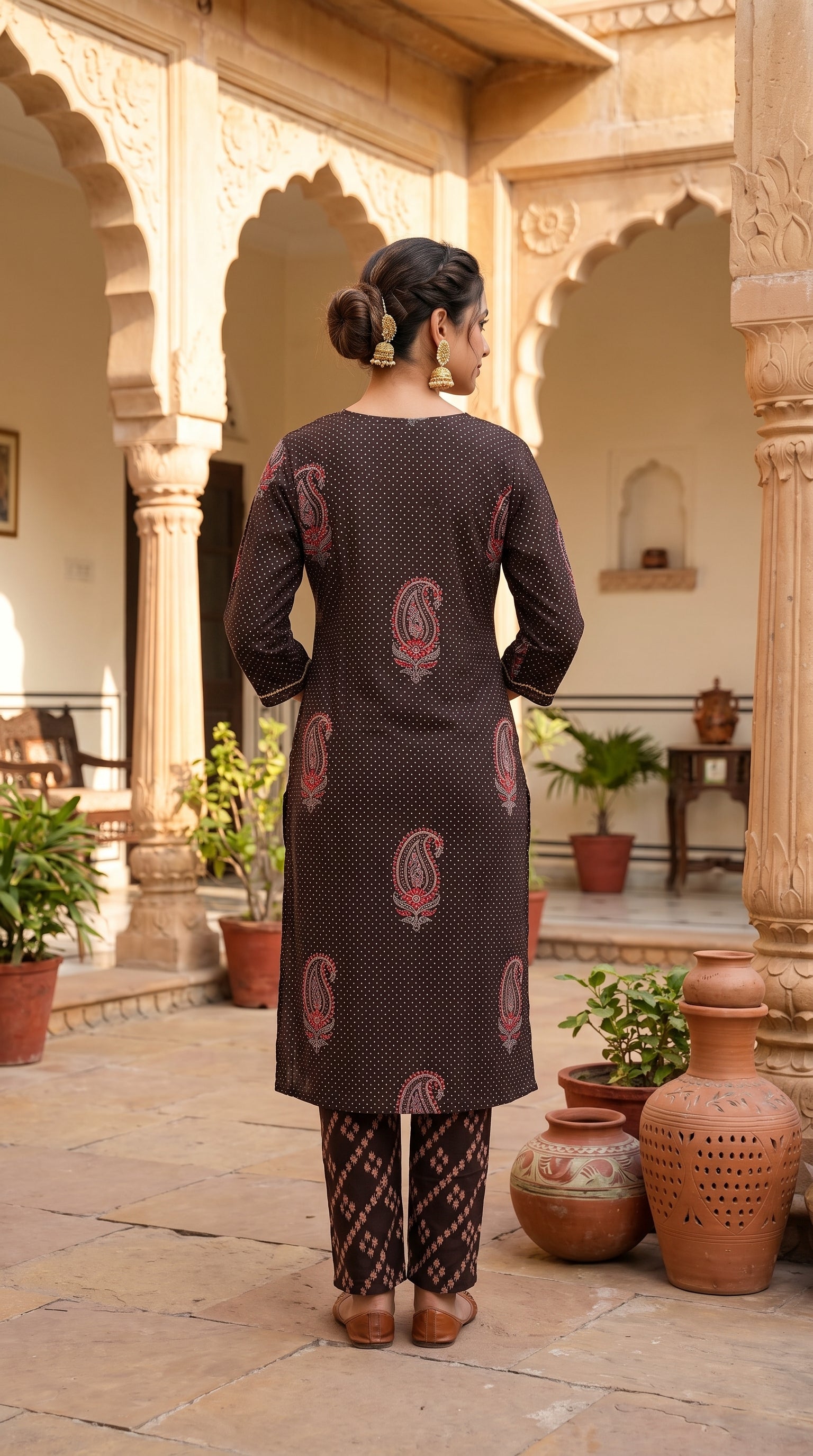 Paneri Embroidery Royal Paisley Embroidered Straight Kurti Set