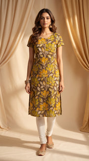 Paneri Embroidery Mustard Bloom Floral Short Kurti