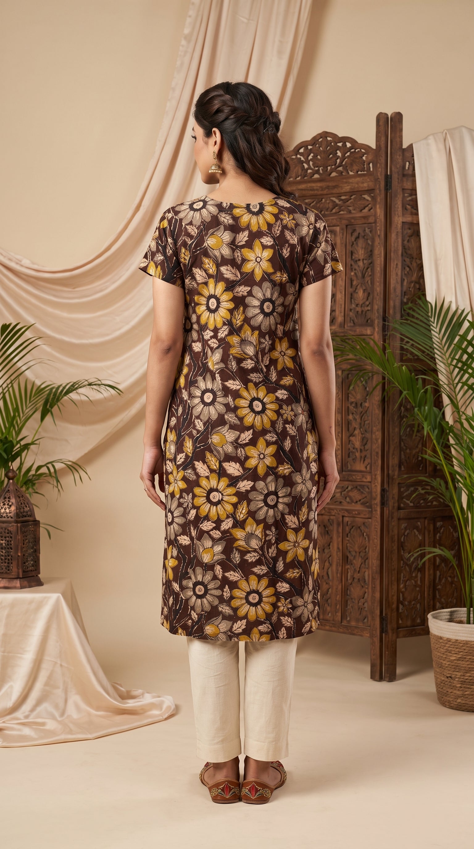 Paneri Embroidery Cocoa Bloom Floral Straight Kurti