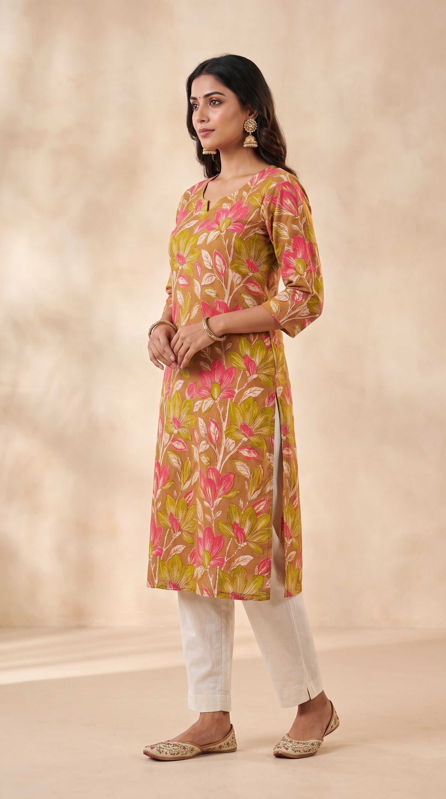 Paneri Embroidery  Mustard Floral Bloom Straight Kurti
