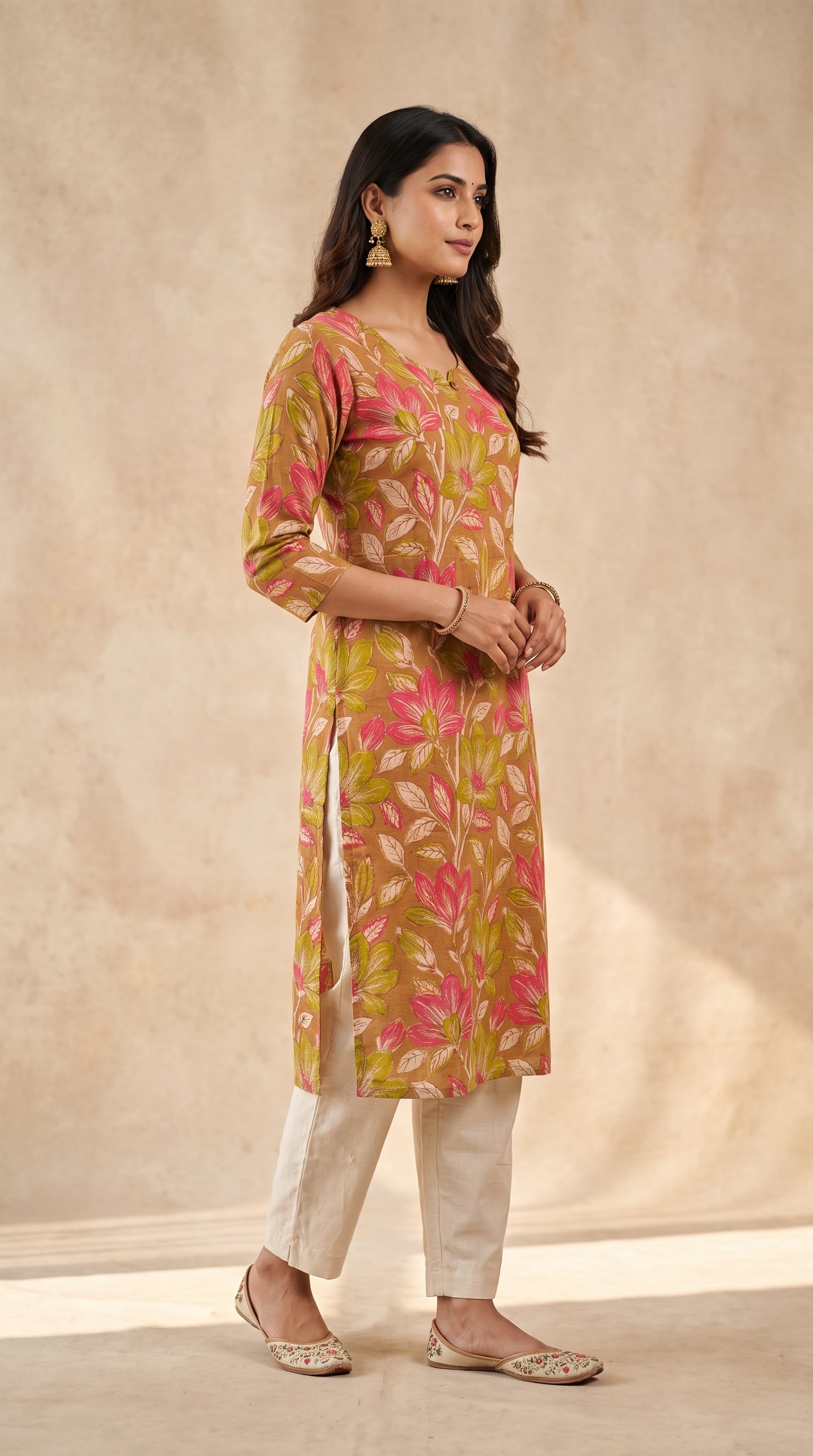 Paneri Embroidery  Mustard Floral Bloom Straight Kurti