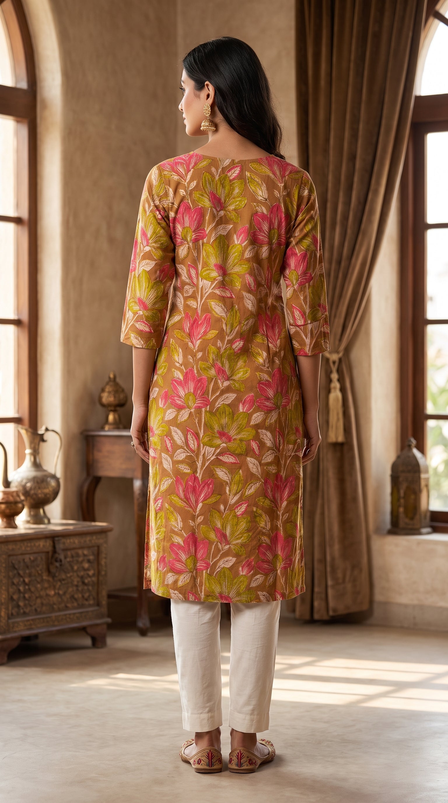 Paneri Embroidery  Mustard Floral Bloom Straight Kurti