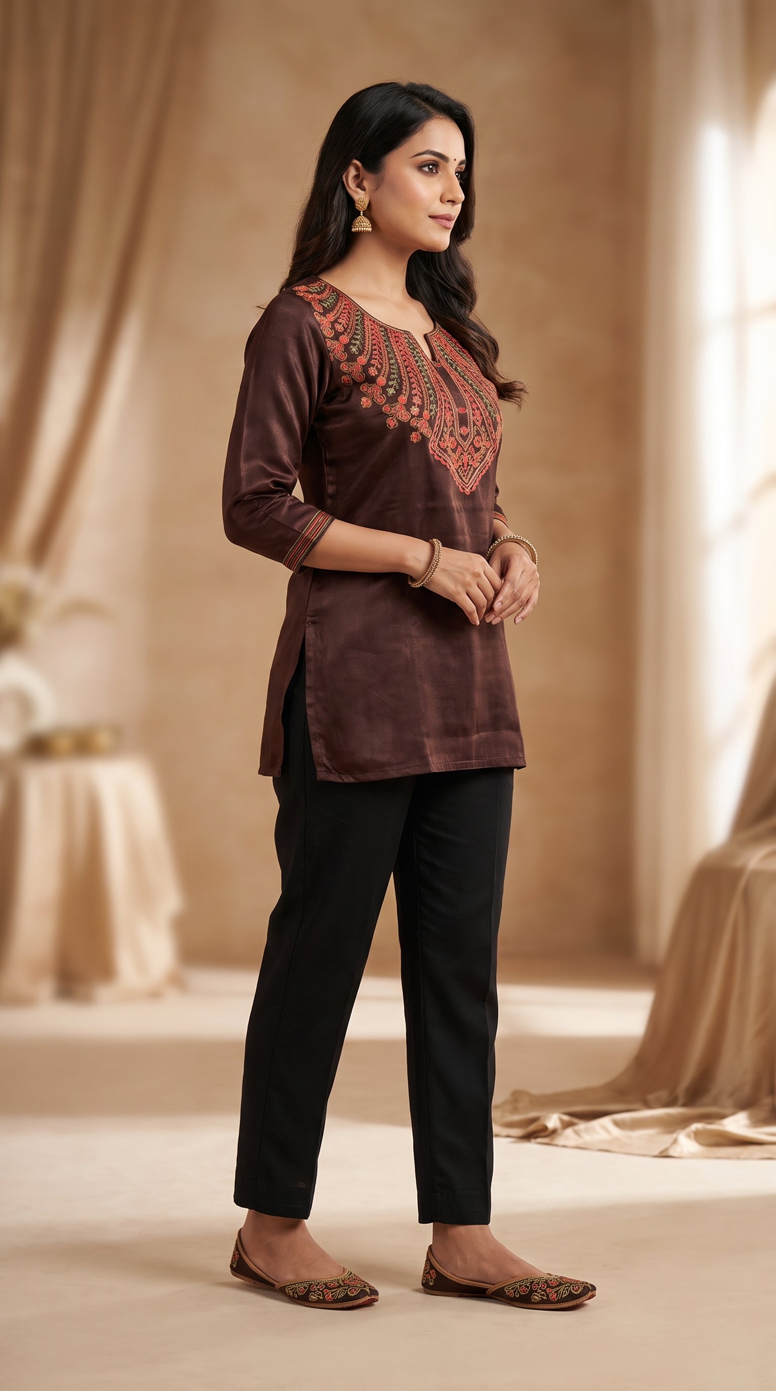 Paneri Embroidery Sillk Embroidered Short Kurti for Women
