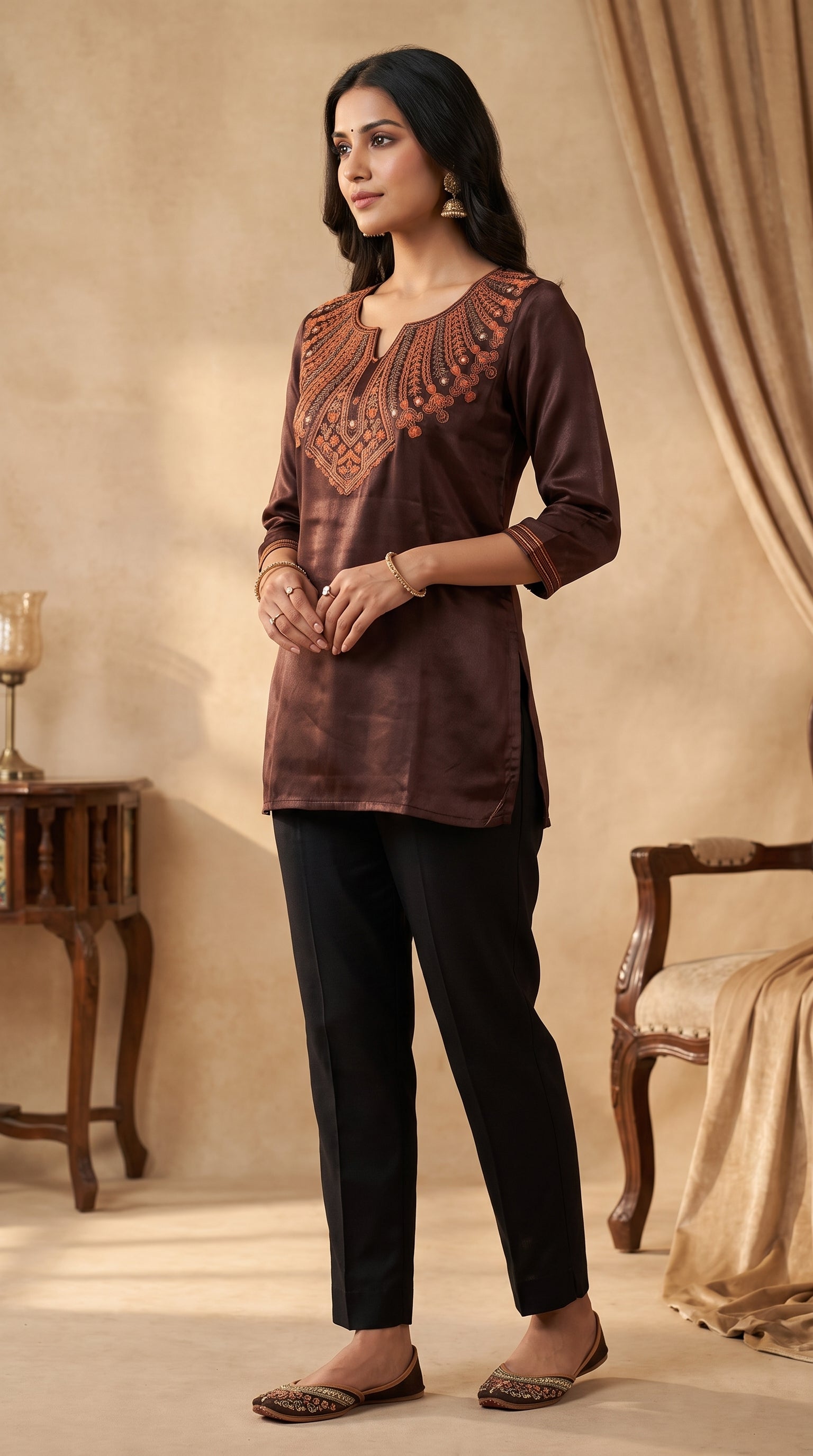 Paneri Embroidery Sillk Embroidered Short Kurti for Women