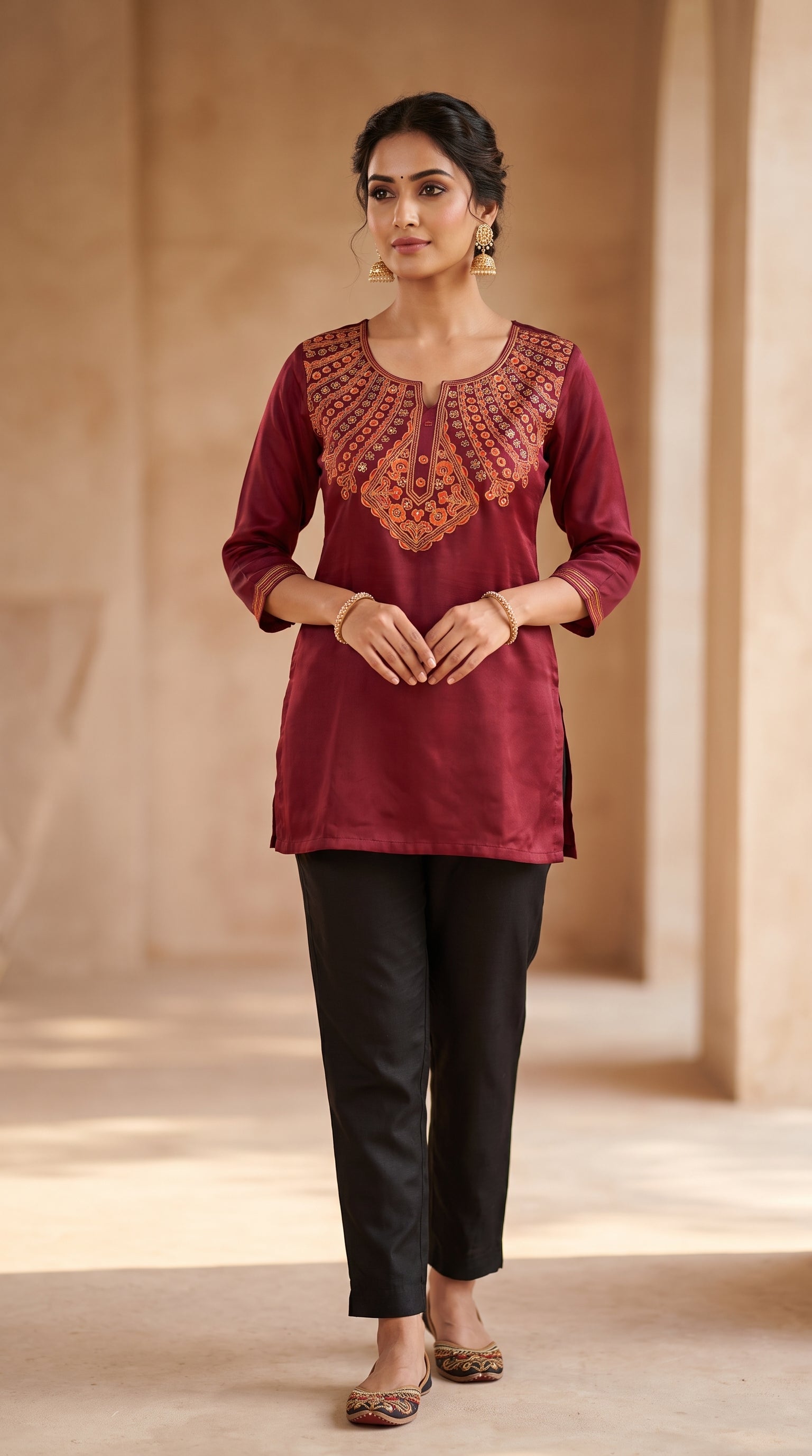 Paneri Embroidery Embroidered Sillk Short Kurti