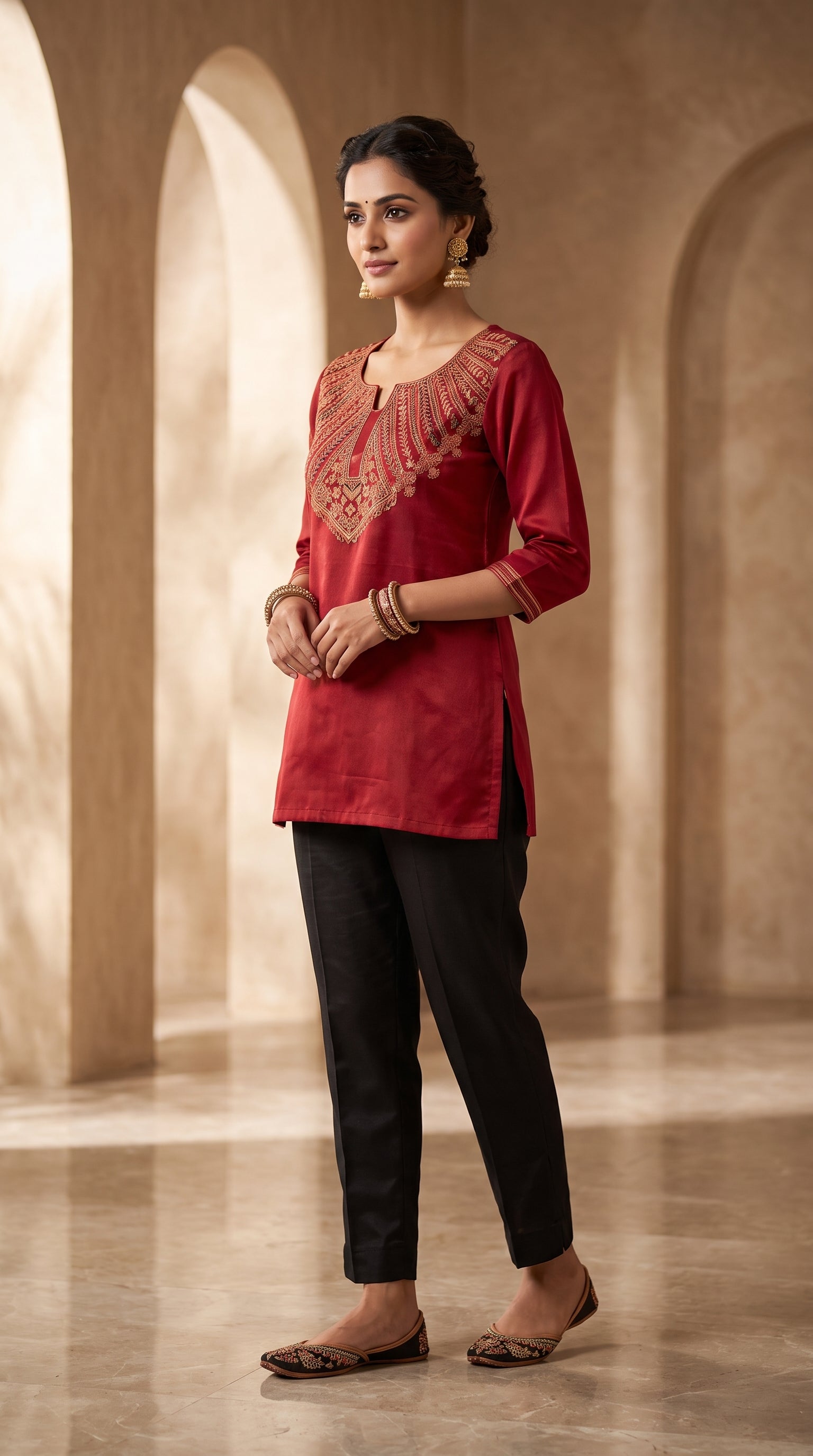 Paneri Embroidery Embroidered Sillk Short Kurti