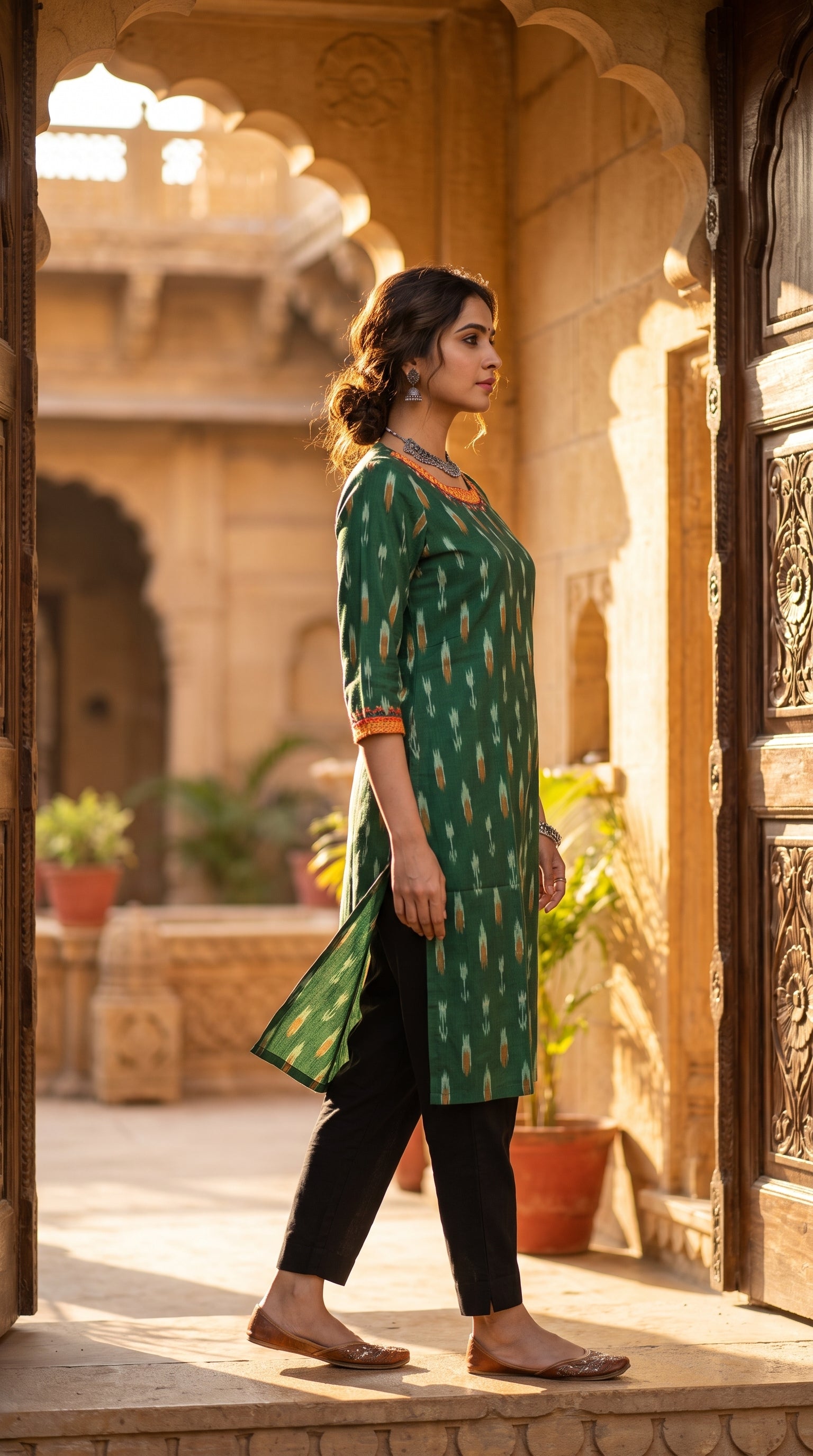 Paneri Embroidery Ikat Print Straight Kurti