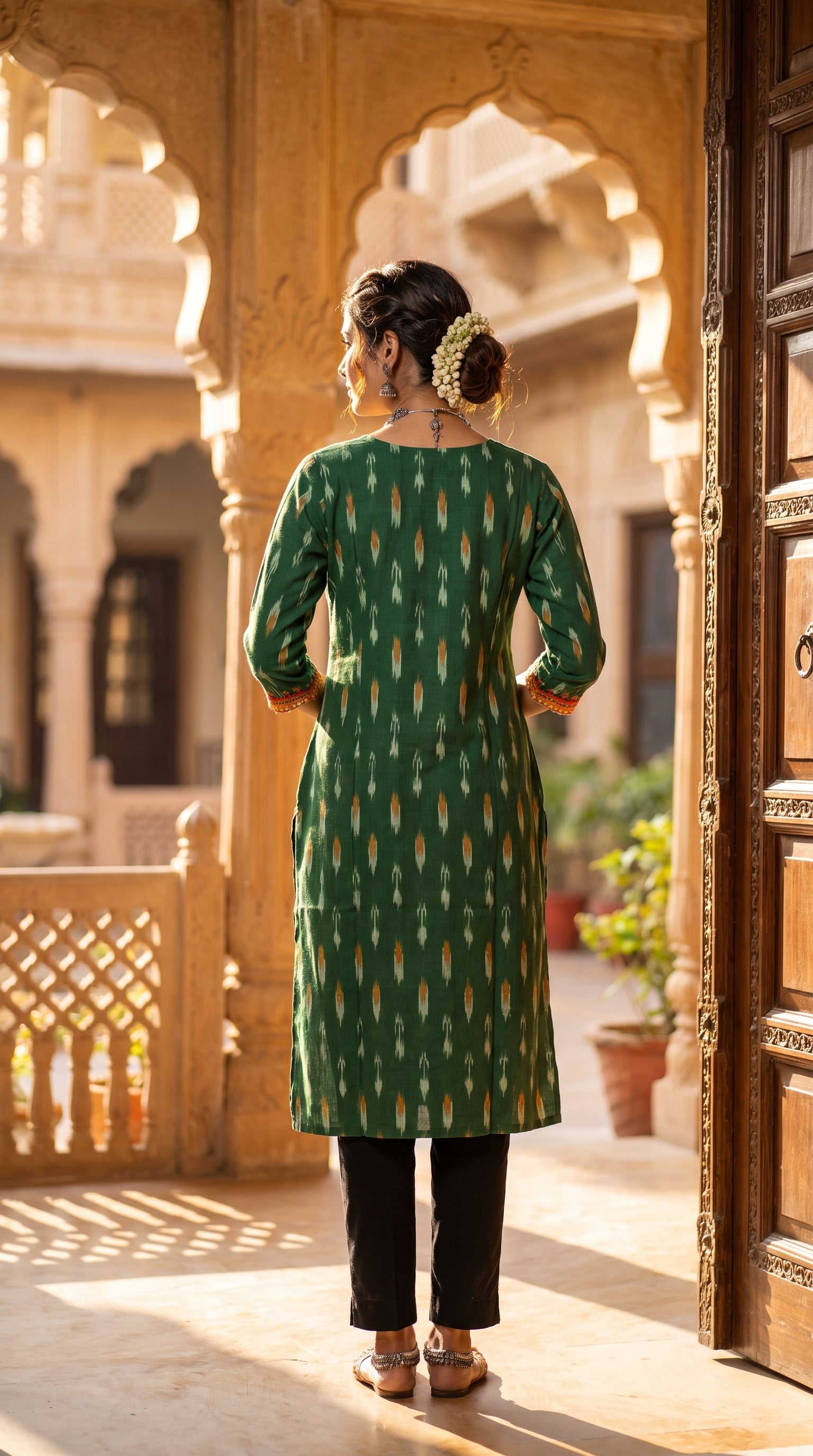 Paneri Embroidery Ikat Print Straight Kurti