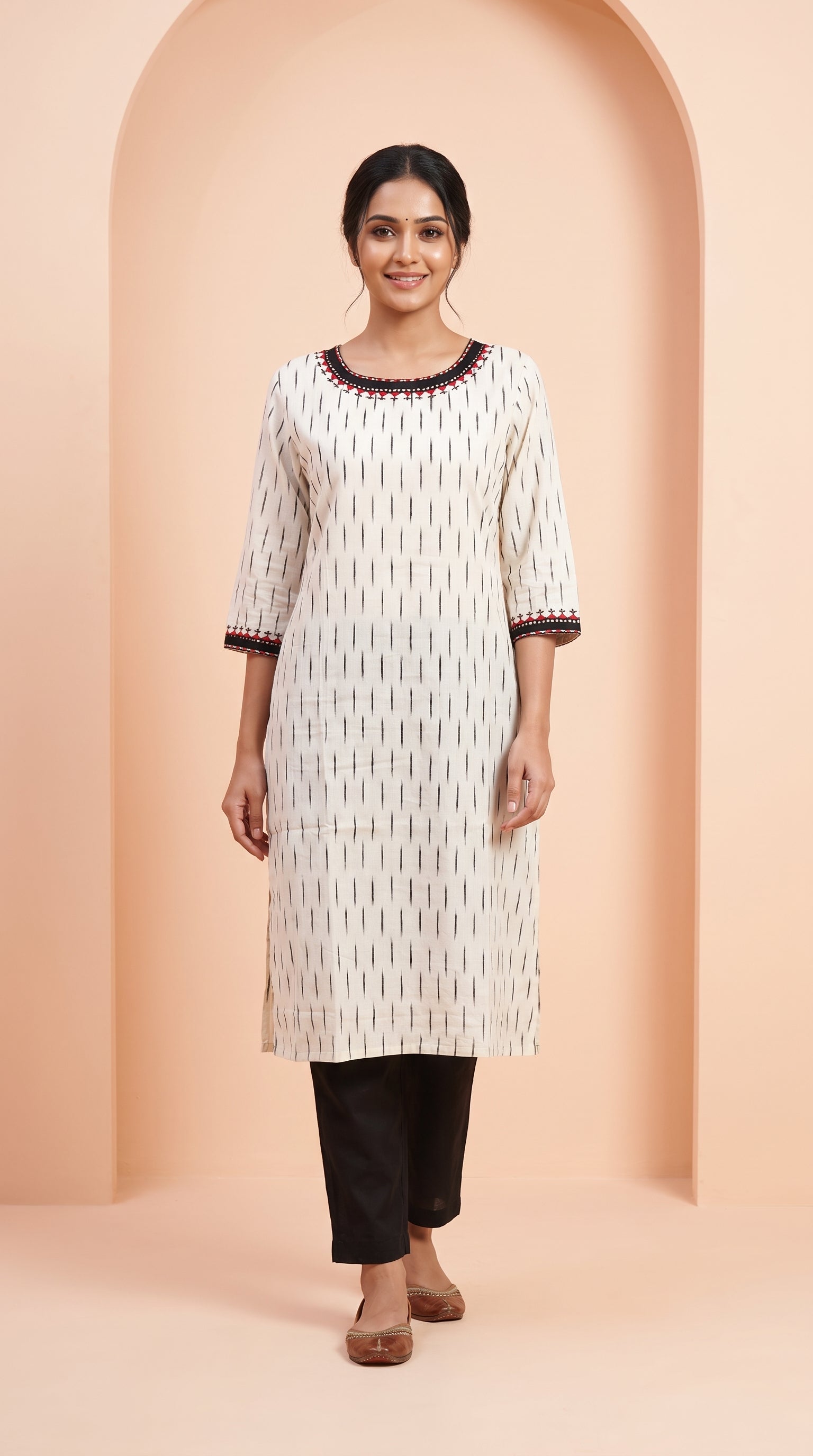 Paneri Embroidery Ikat Print Straight Kurti