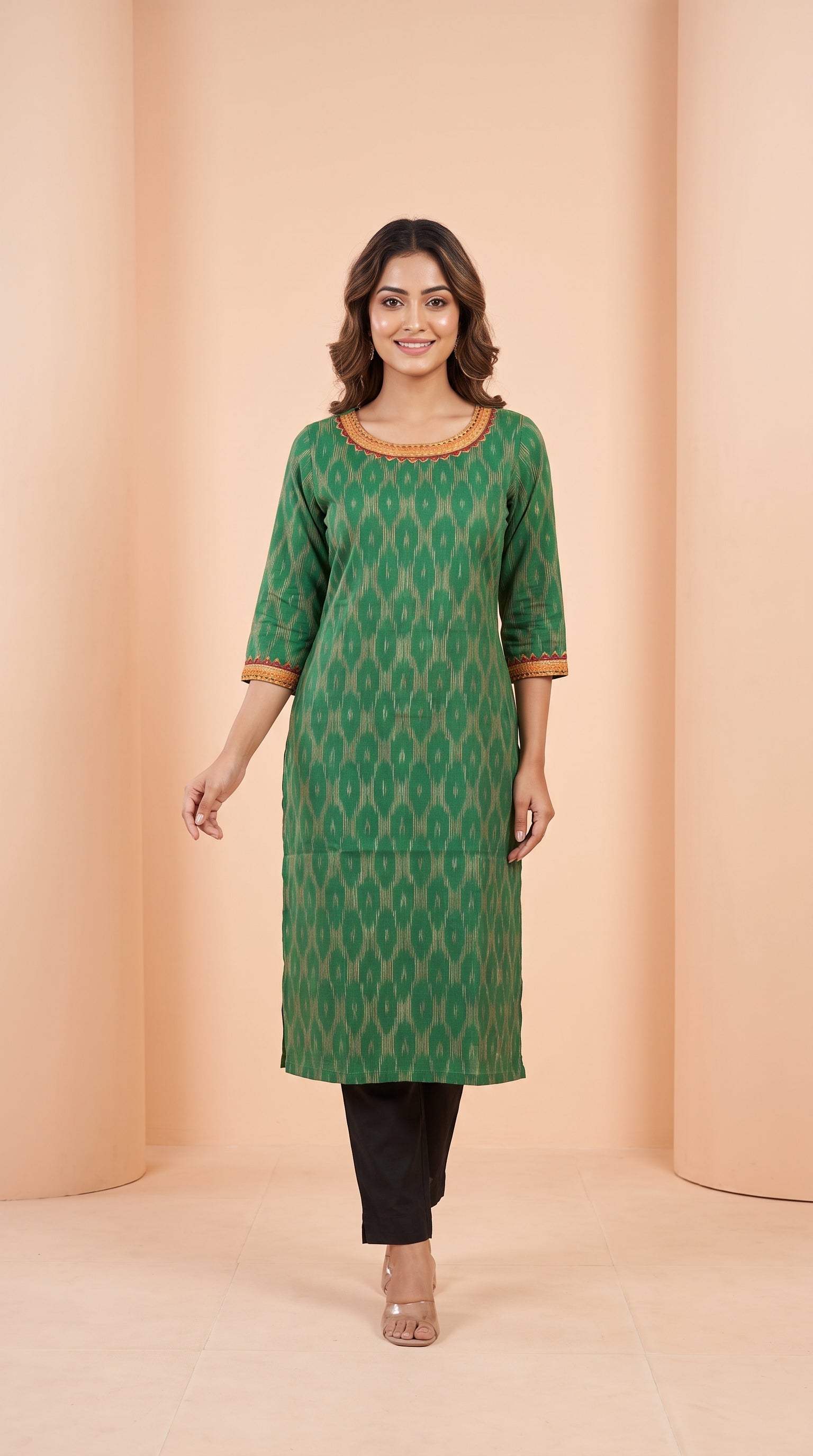 Paneri Embroidery Ikat Print Straight Kurti