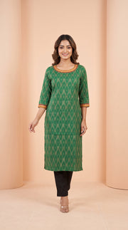 Paneri Embroidery Ikat Print Straight Kurti