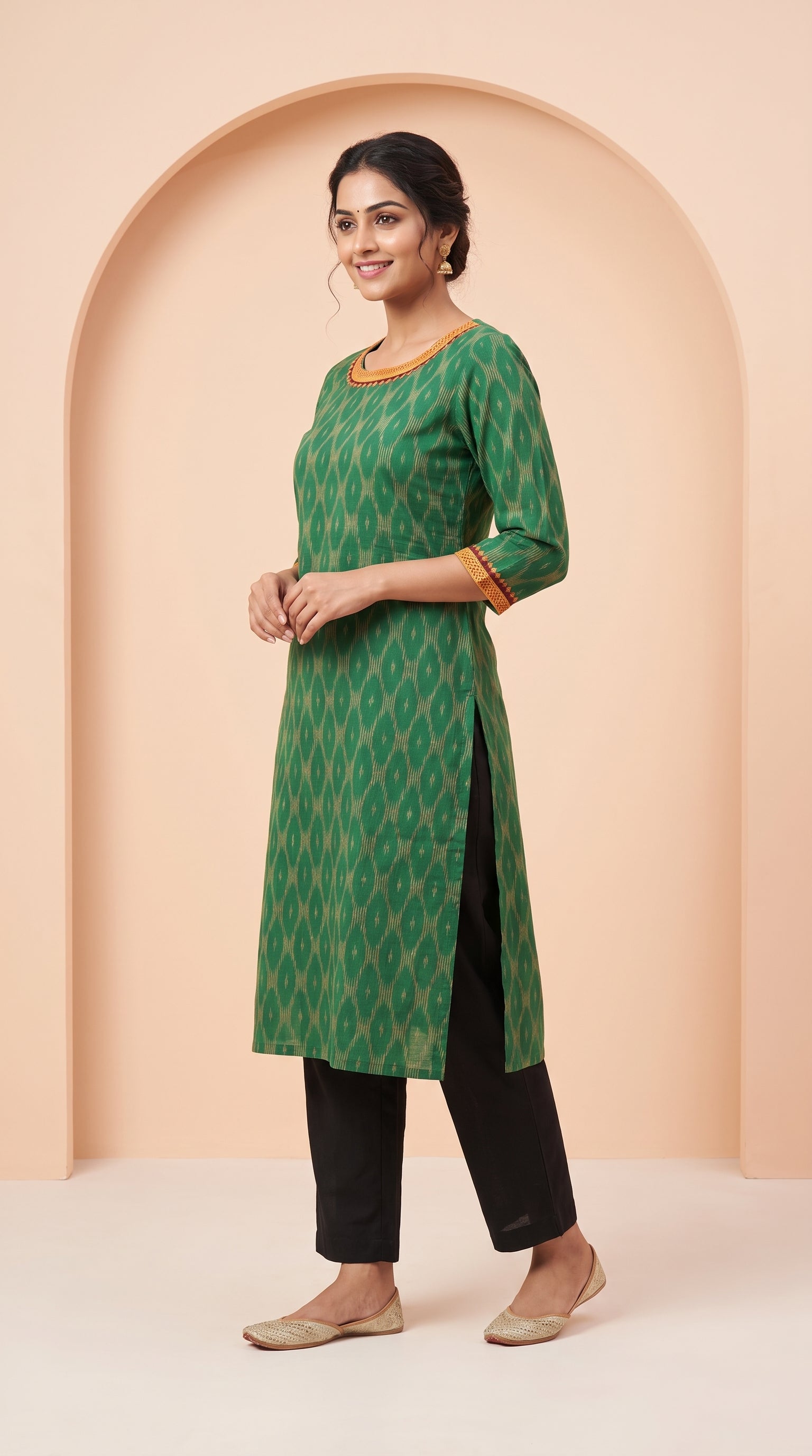 Paneri Embroidery Ikat Print Straight Kurti