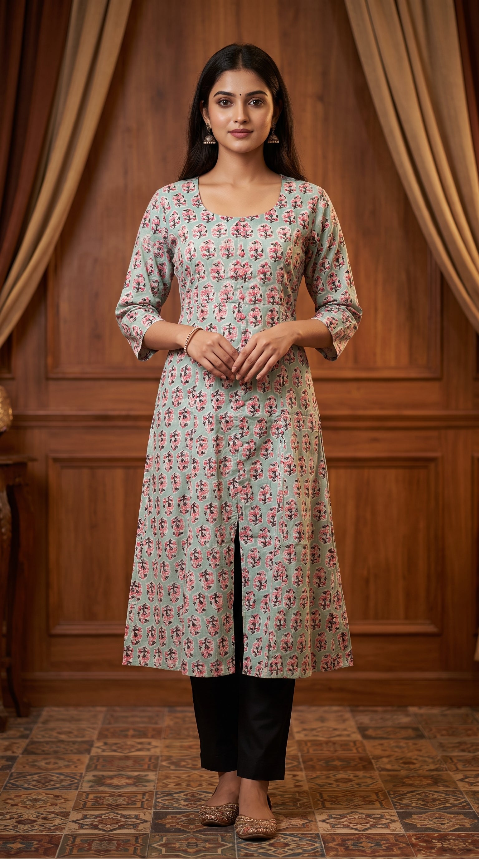 Paneri Embroidery Floral Printed Kurti